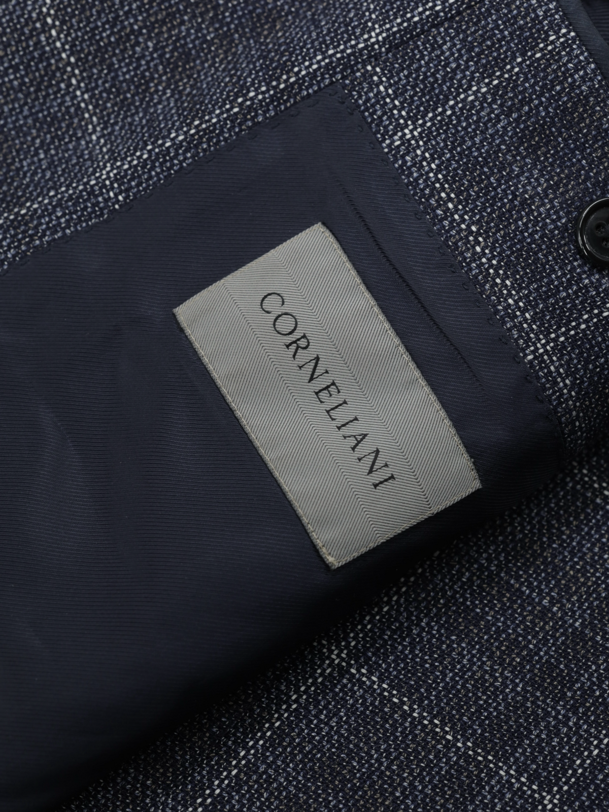 Corneliani Blue Wool Micro-Pattern Windowpane Gate Jacket