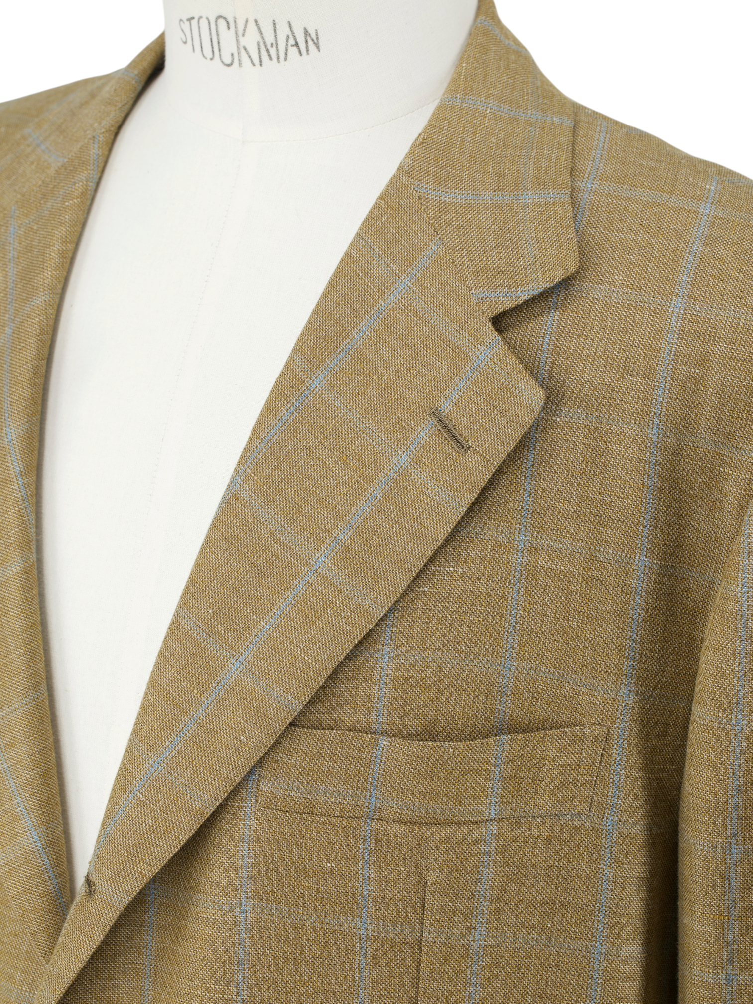 Kiton Caramel Brown & Light Blue Wool & Linen Windowpane Summer Jacket