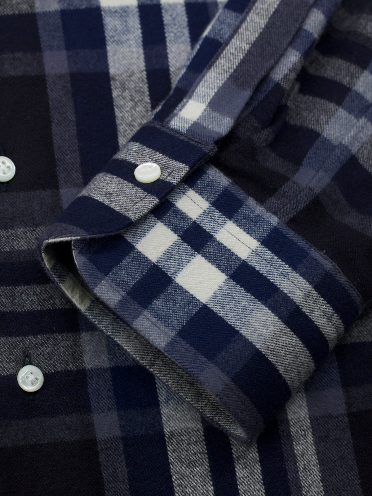 Emanuele Maffeis Dark Blue & Ecru Cotton Flannel Madras Shirt