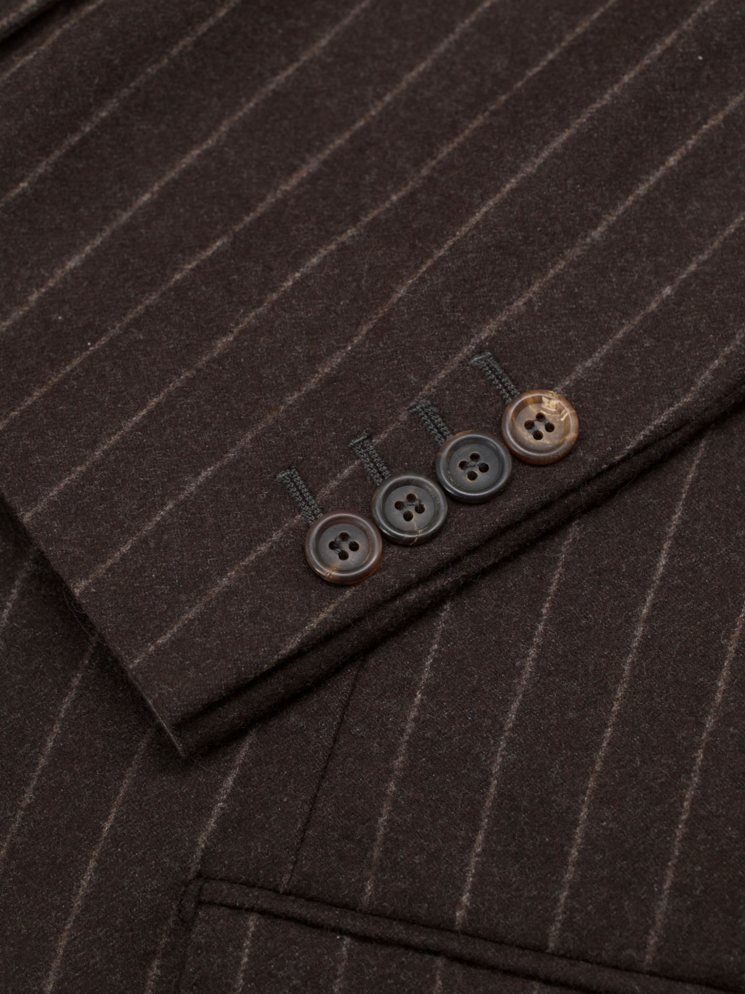 Brunello Cucinelli Chocolate Brown Wool & Cashmere Flannel Chalkstripe Jacket