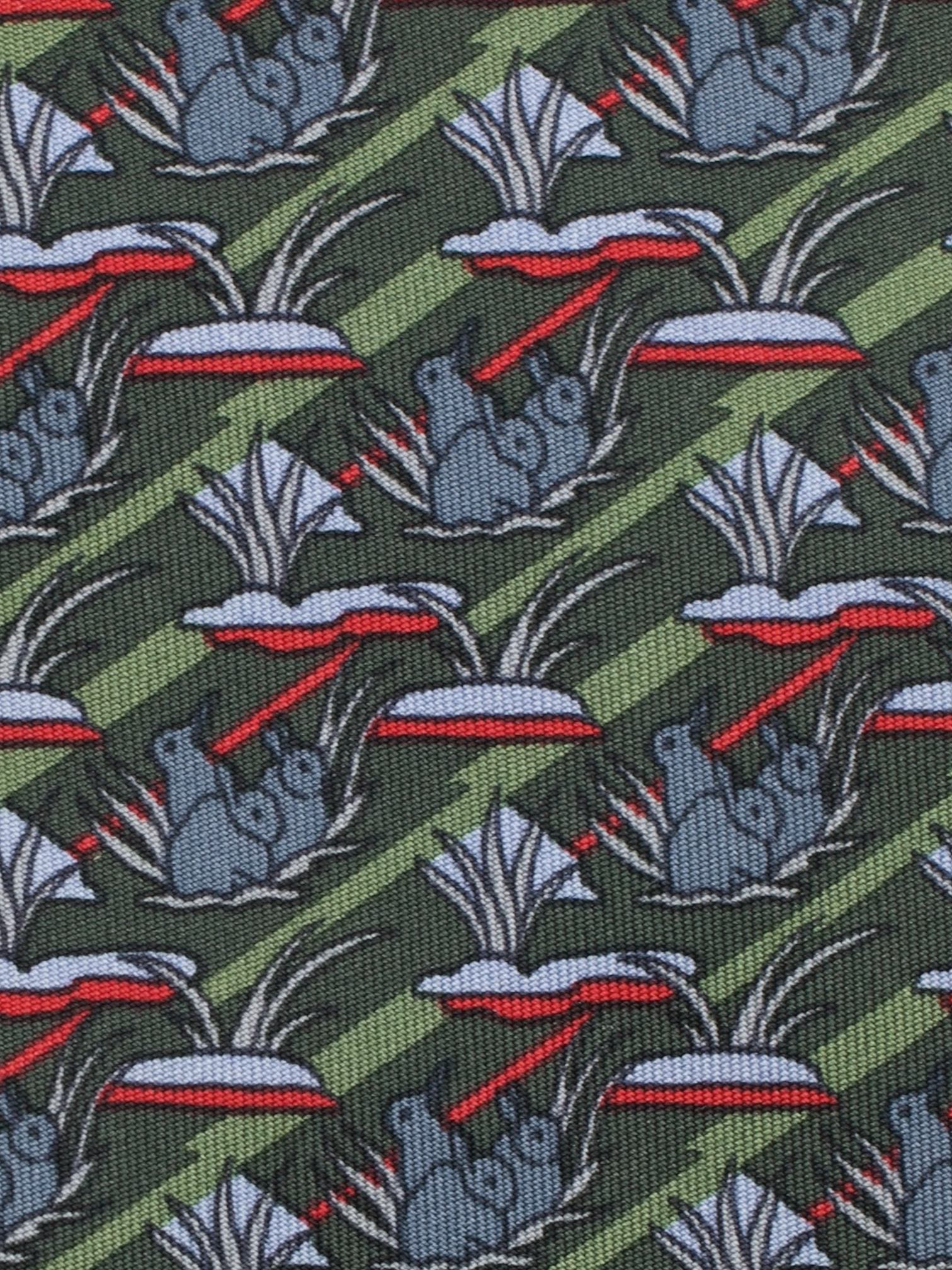 Hermès Olive Green & Red Silk Bunny Pattern Tie