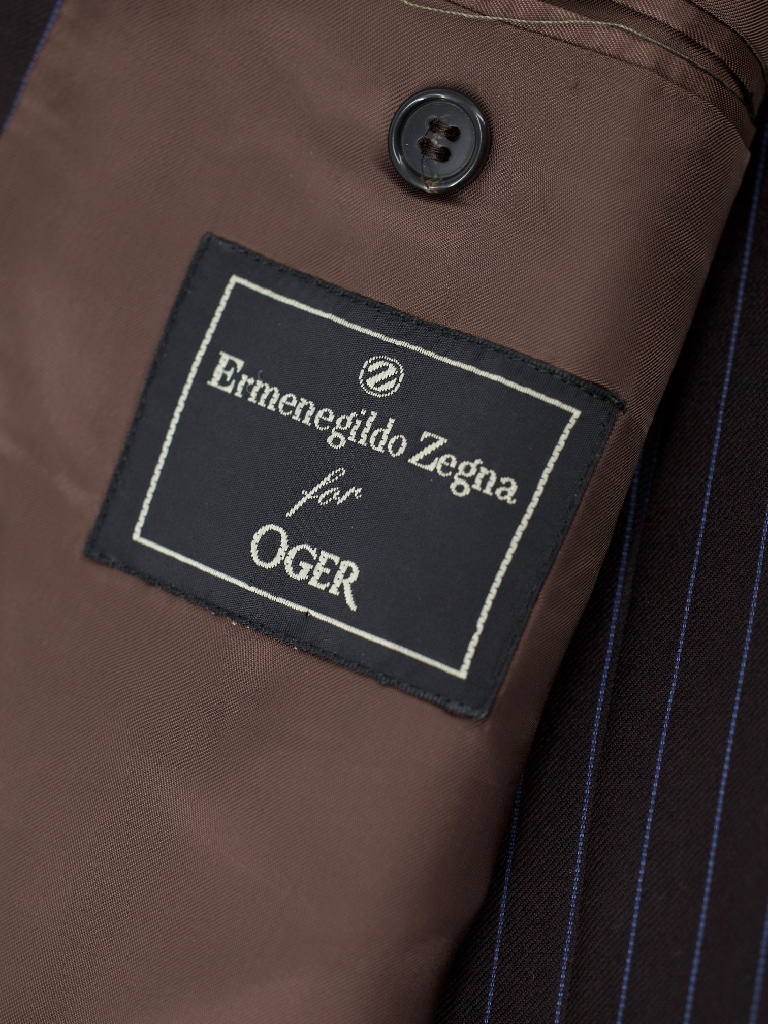 Ermenegildo Zegna Vintage Dark Brown & Light Blue Trofeo Wool Pinstripe Suit