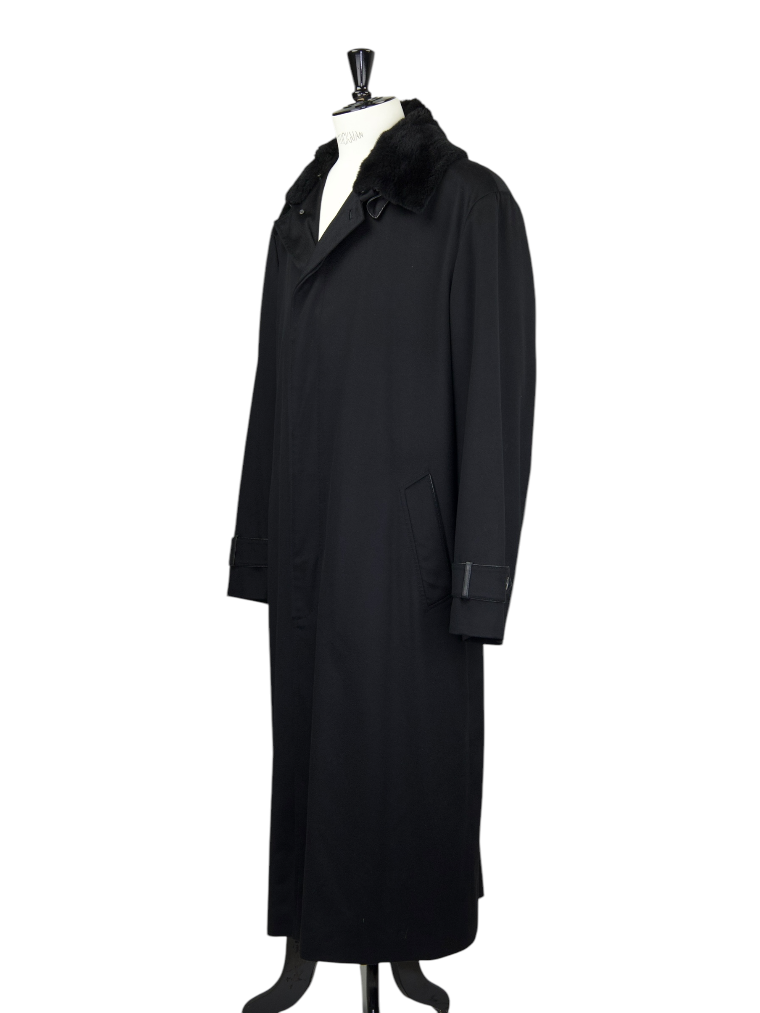 Brioni Black Pure Cashmere Mink-Fur Collar Long Overcoat