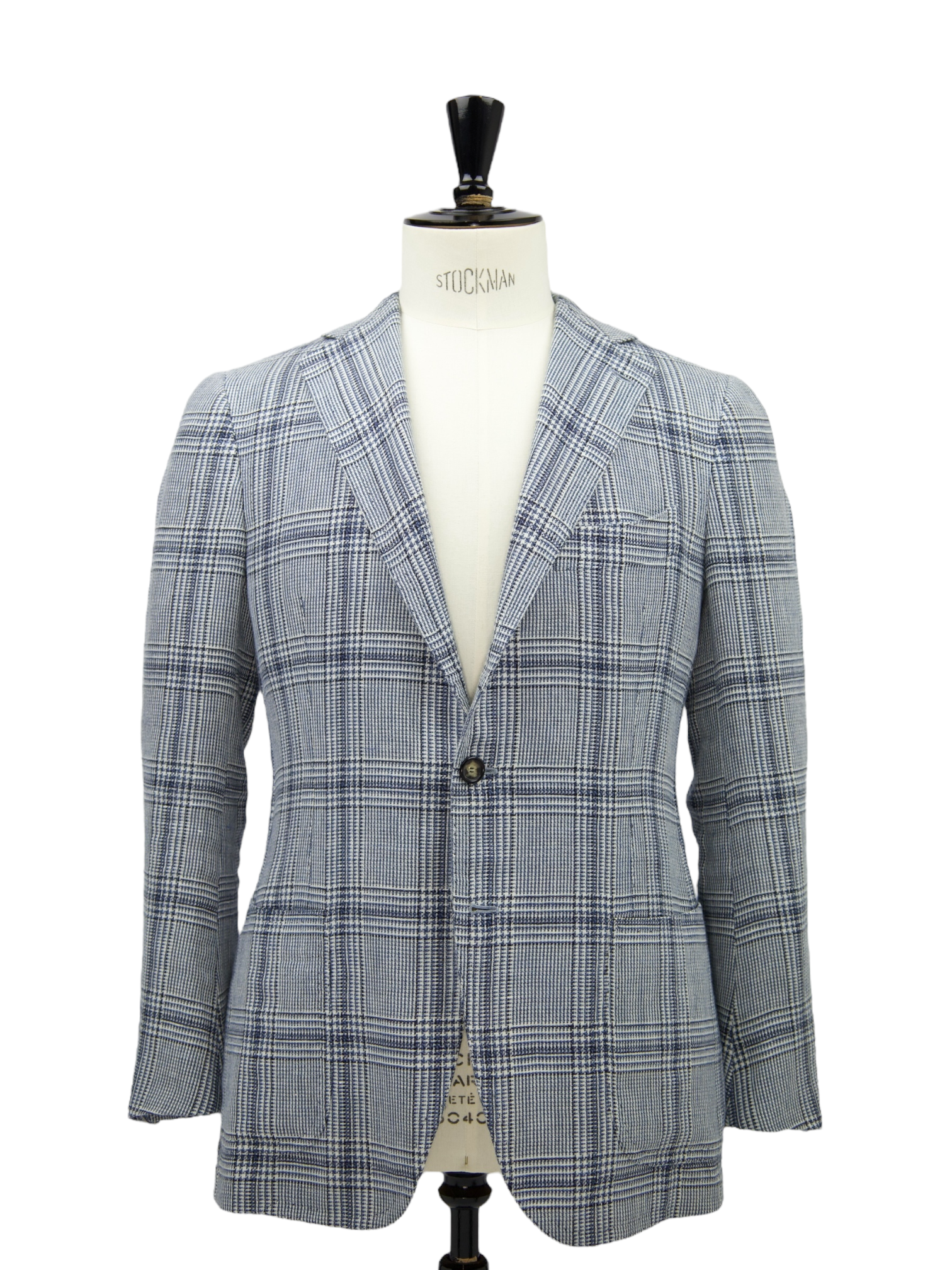 Cesare Attolini Ice Blue Linen & Wool Prince of Wales Check Jacket