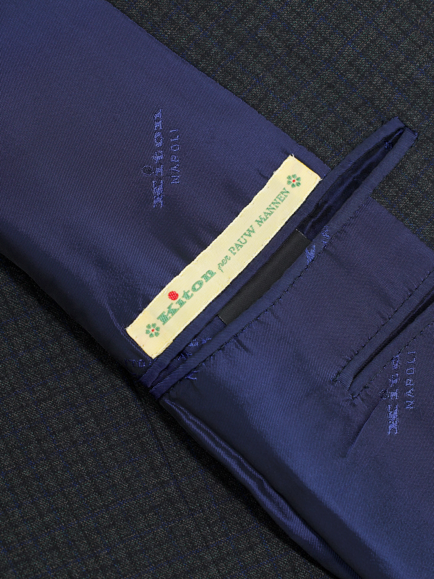 Kiton Donkergrijs & Blauw 14-Micron Wol Micro-Check Jasje