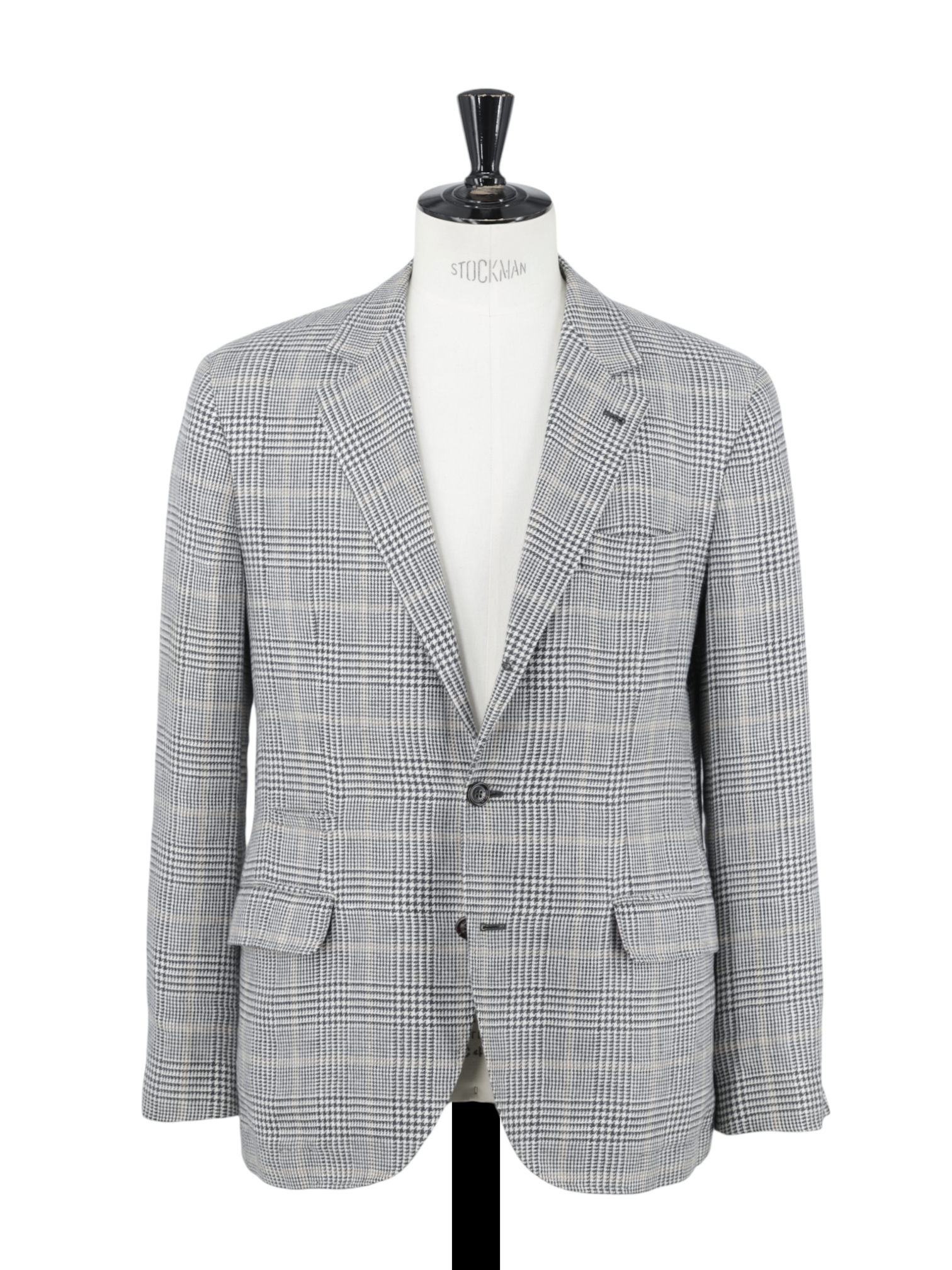 Brunello Cucinelli Grey & Light Brown Linen, Wool & Silk Glenplaid Jacket