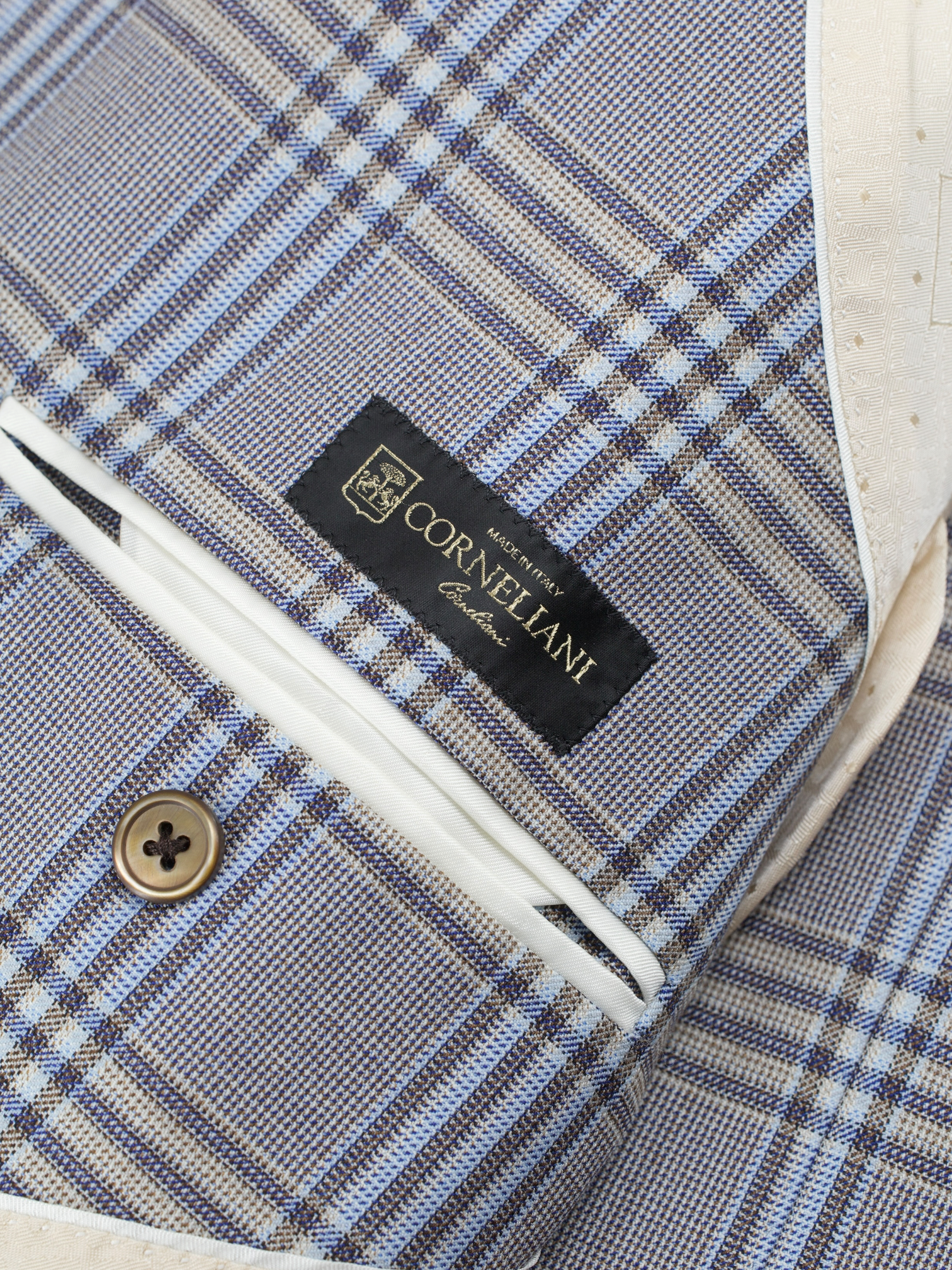 Corneliani Taupe & Light Blue Super 130's Checkered Jacket
