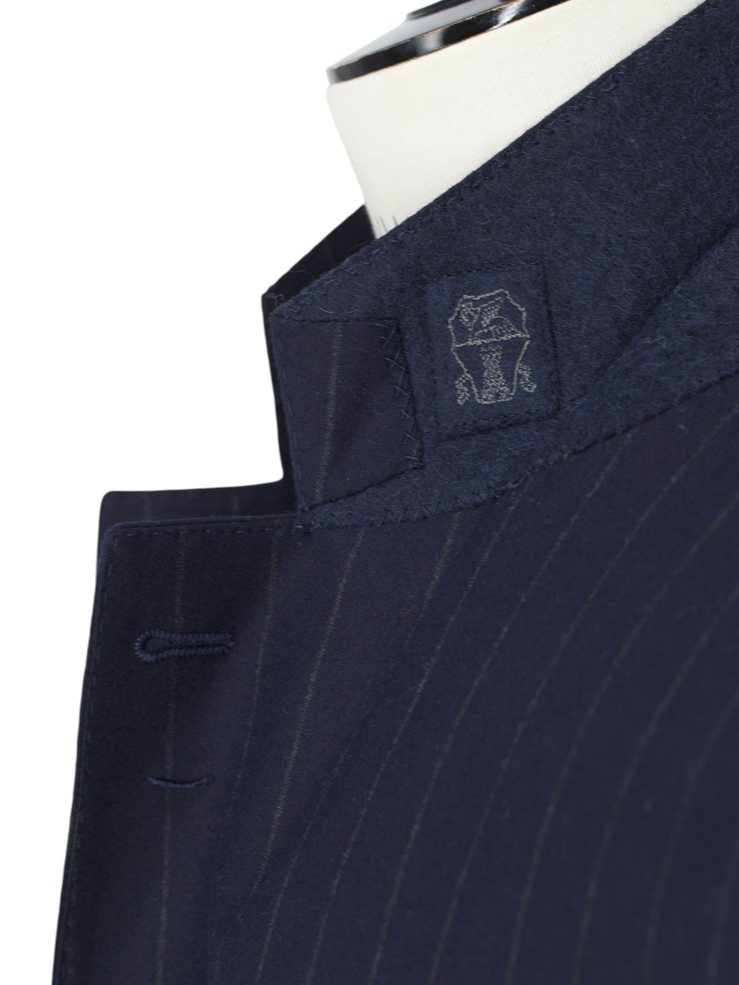 Brunello Cucinelli Navy Brushed Wool & Silk Pinstripe Suit