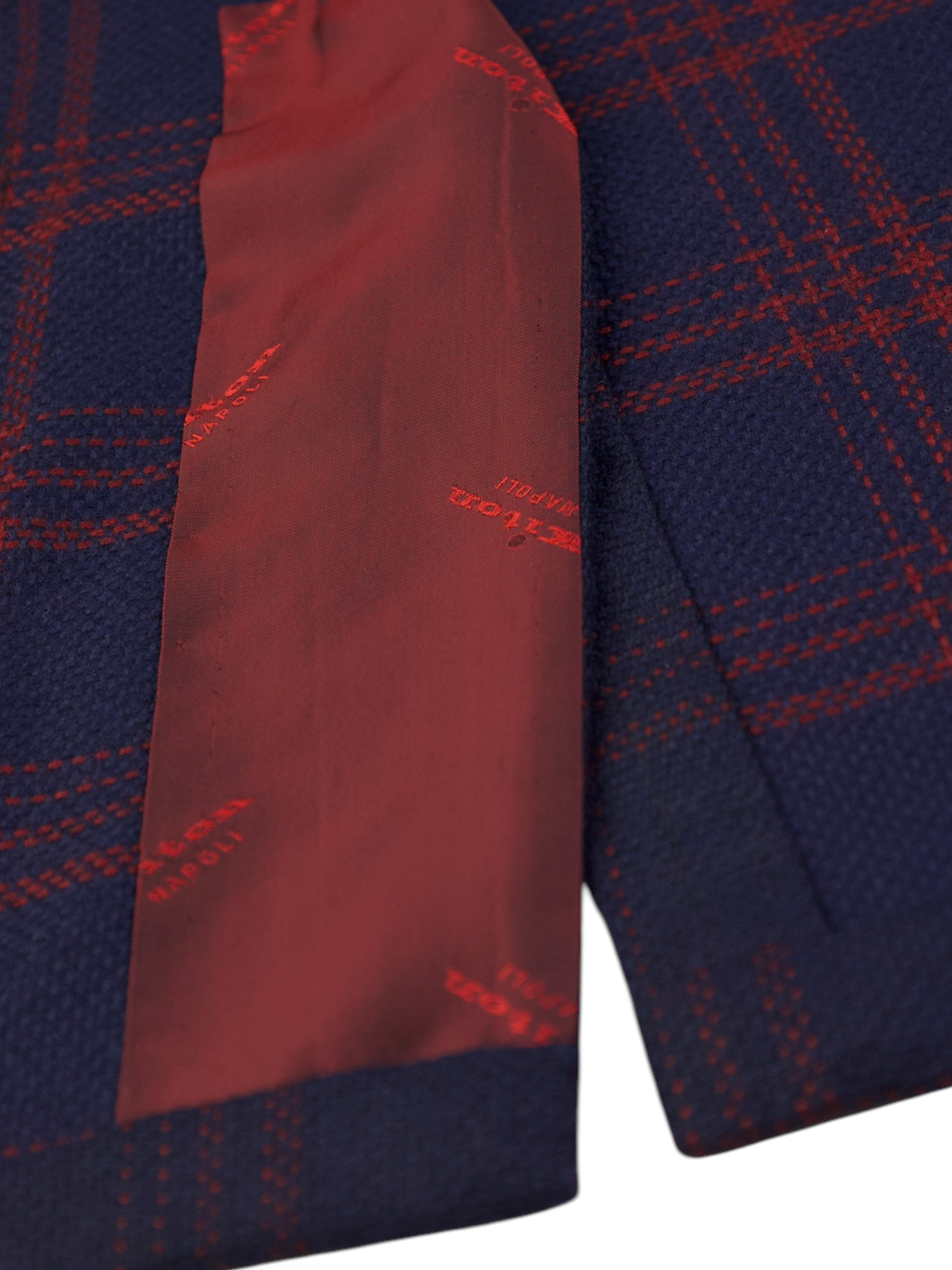 Kiton Navy & Red Cashmere Overcheck Jacket