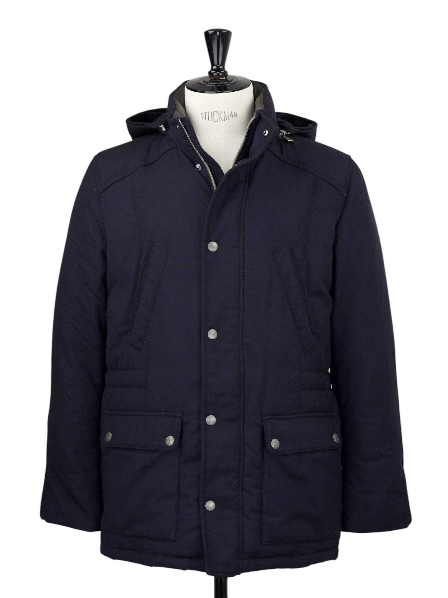 Corneliani ID Navy Wool Goose-Down Padded Parka + Coyote Fur Collar