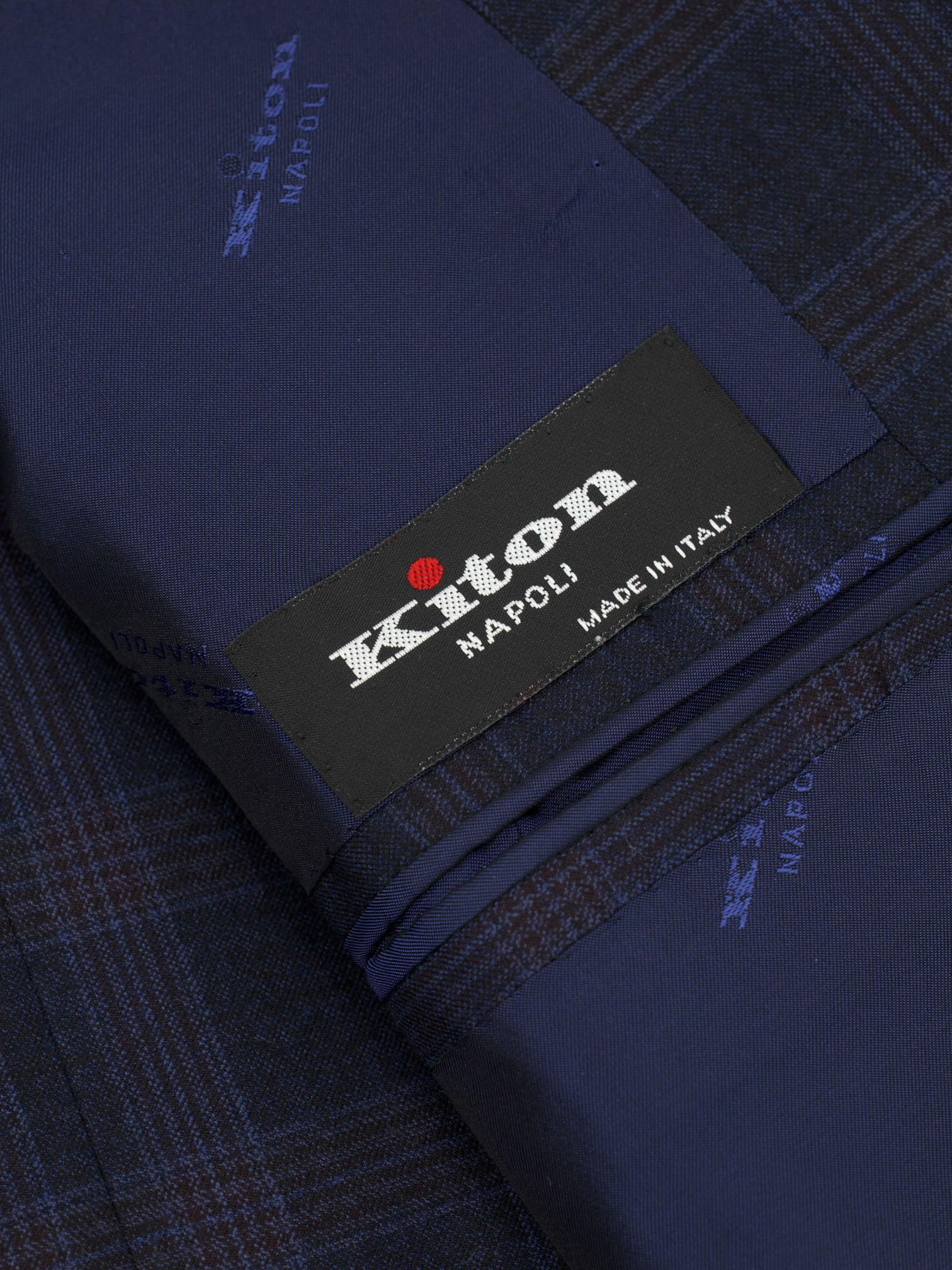 Kiton Navy & Red 14-Micron Wool Glenplaid Jacket