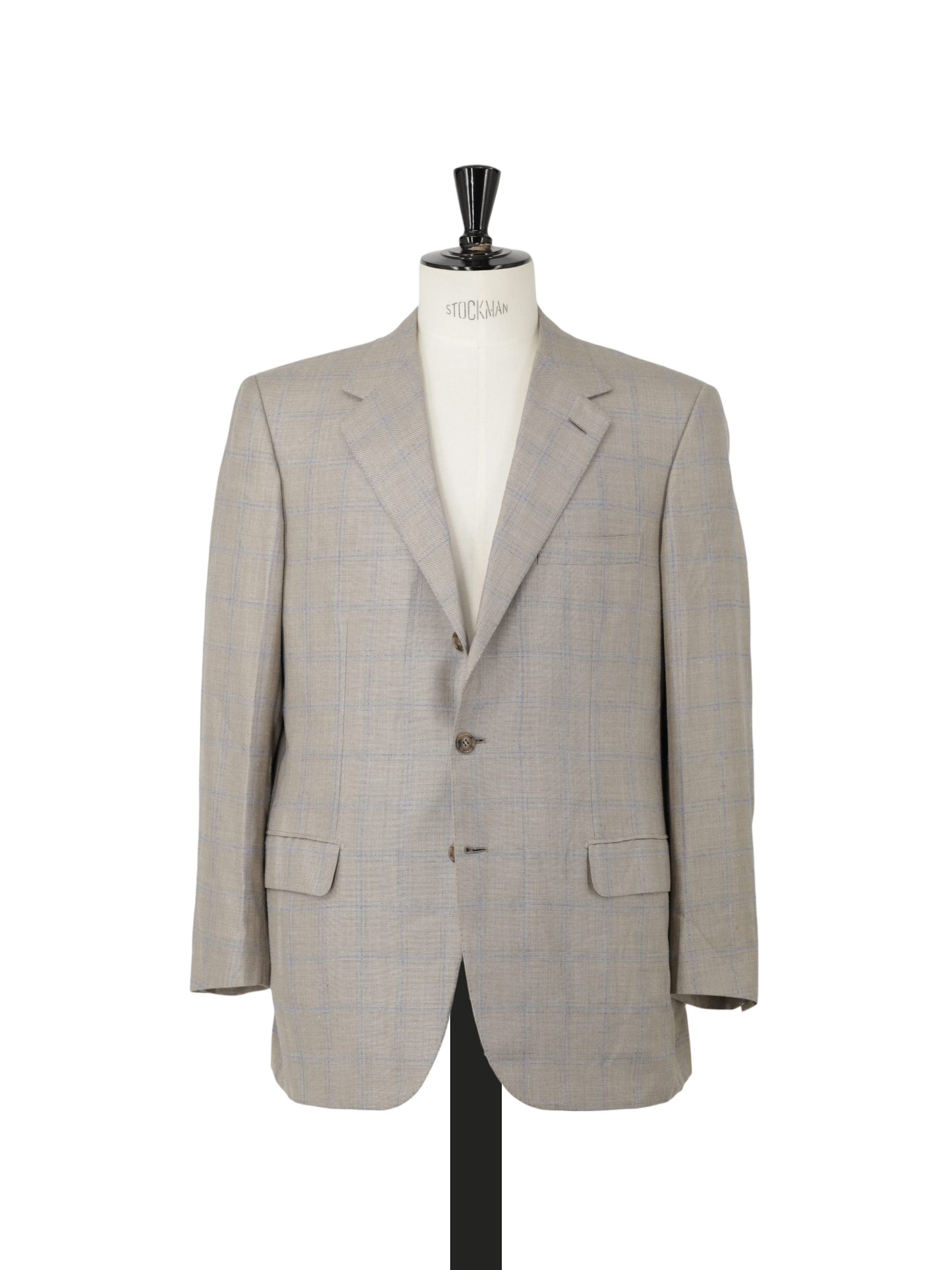 Brioni Taupe & Light Blue Wool & Shantung Silk Windowpane Senato Jacket