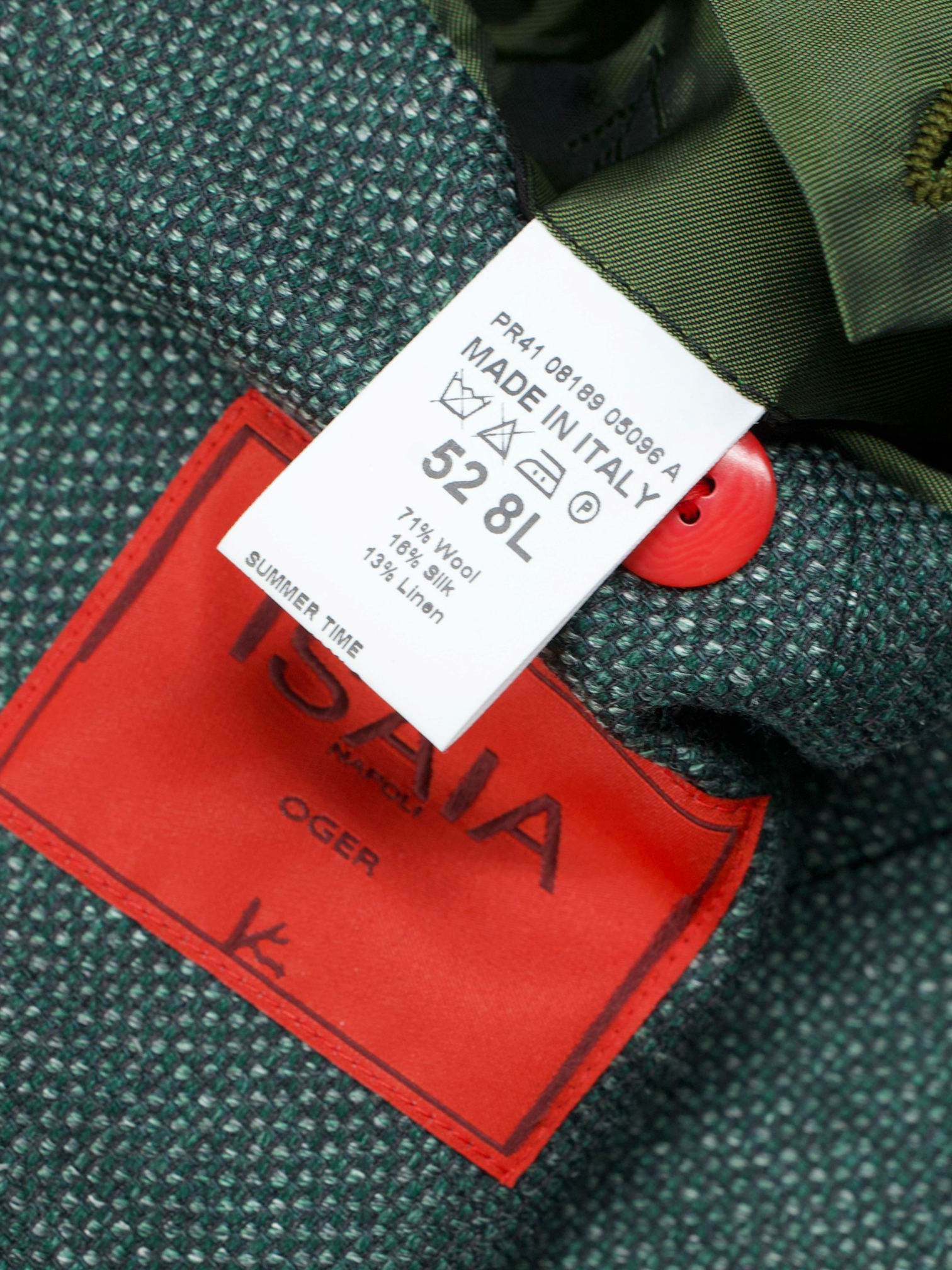 Isaia Verdigris Green Wool, Silk & Linen Basket-Weave Jacket