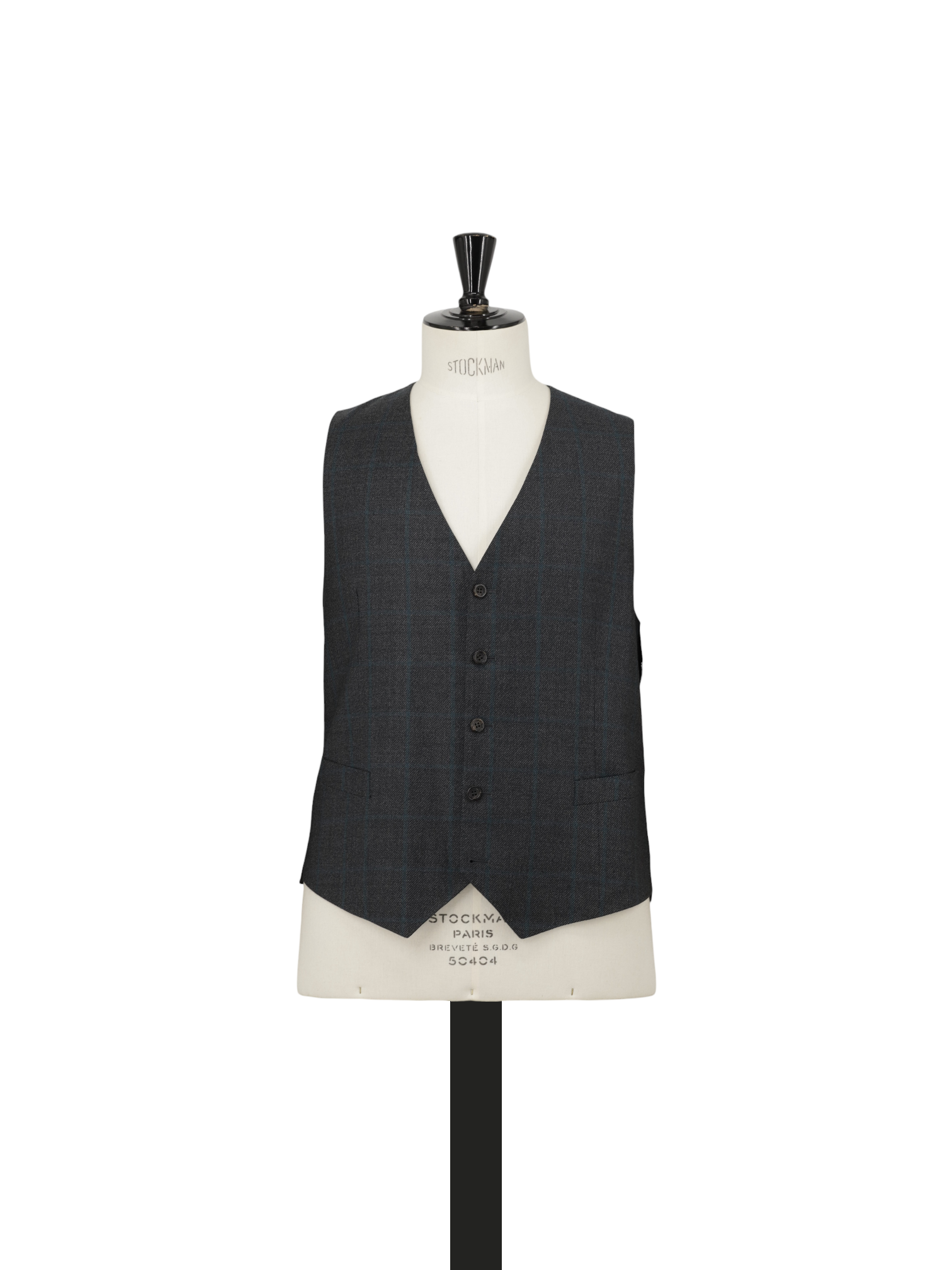 Canali Dark Grey & Petrol Windowpane Waistcoat