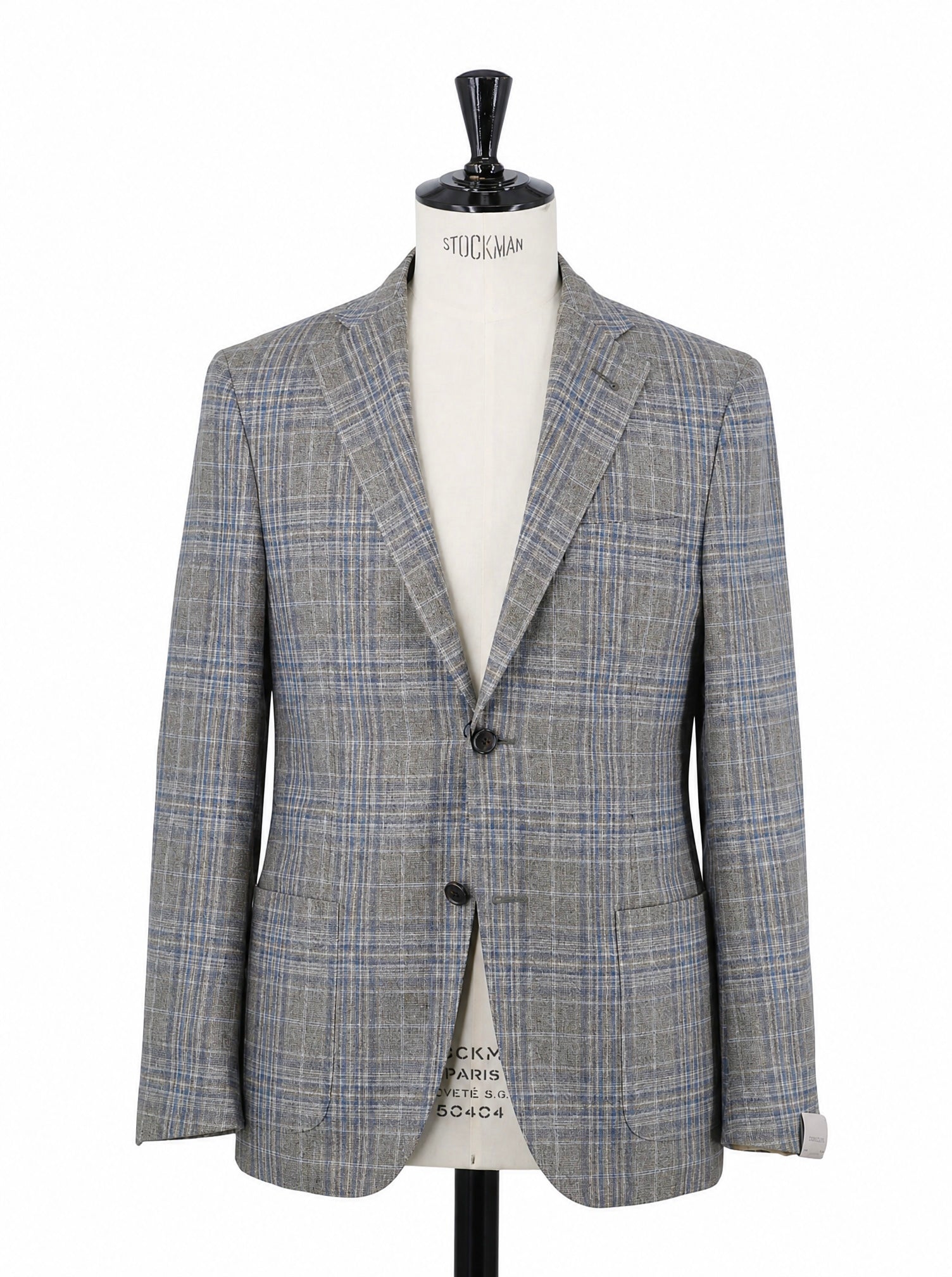 Corneliani Taupe & Denim Blue Silk & Wool Checkered "Gate" Jacket