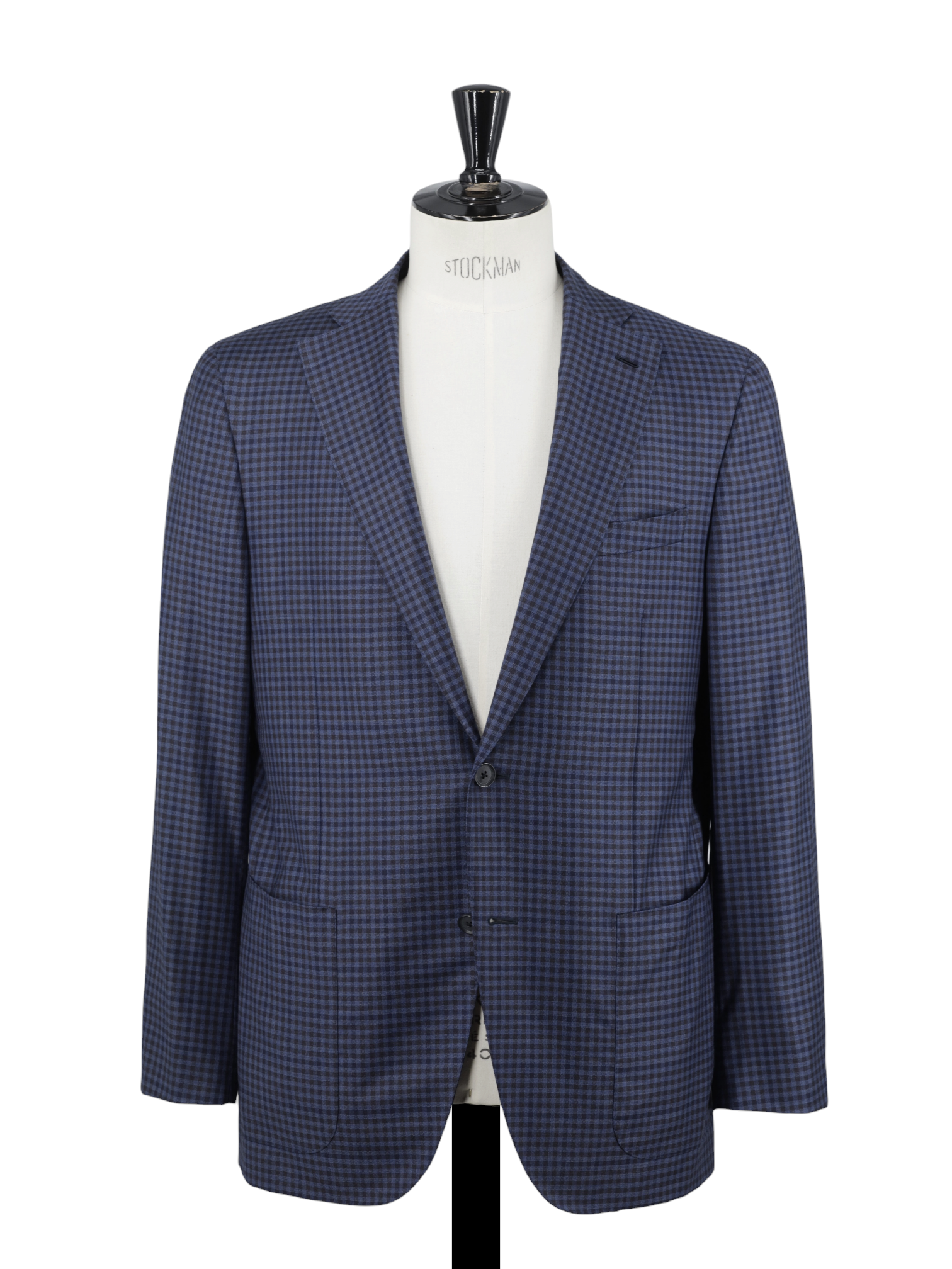 Caruso Steel Blue & Castagne Brown Super 130's Wool Gingham-Check Jacket