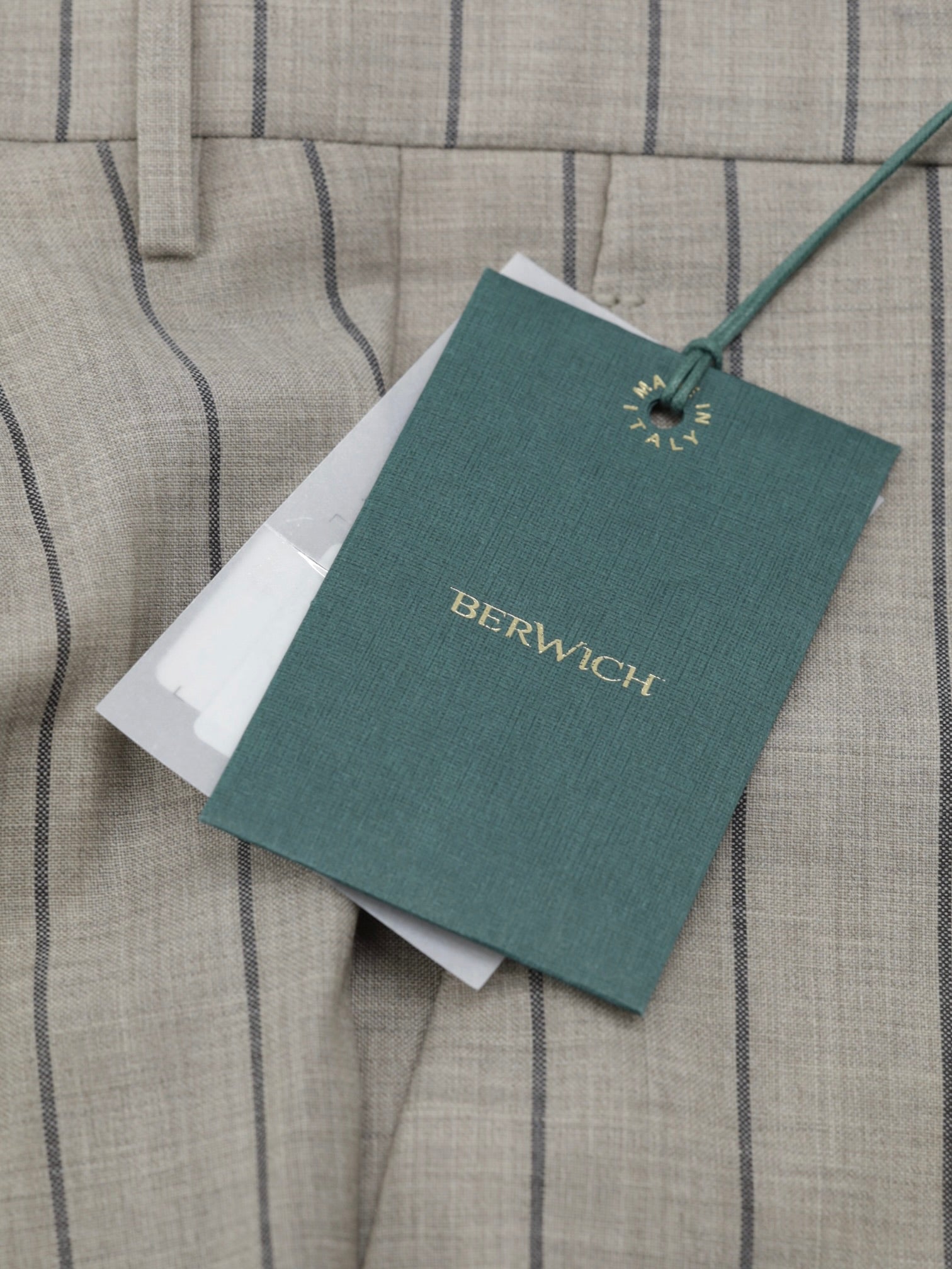Berwich Taupe Fine-Wool Single Pleated Pinstripe Trousers