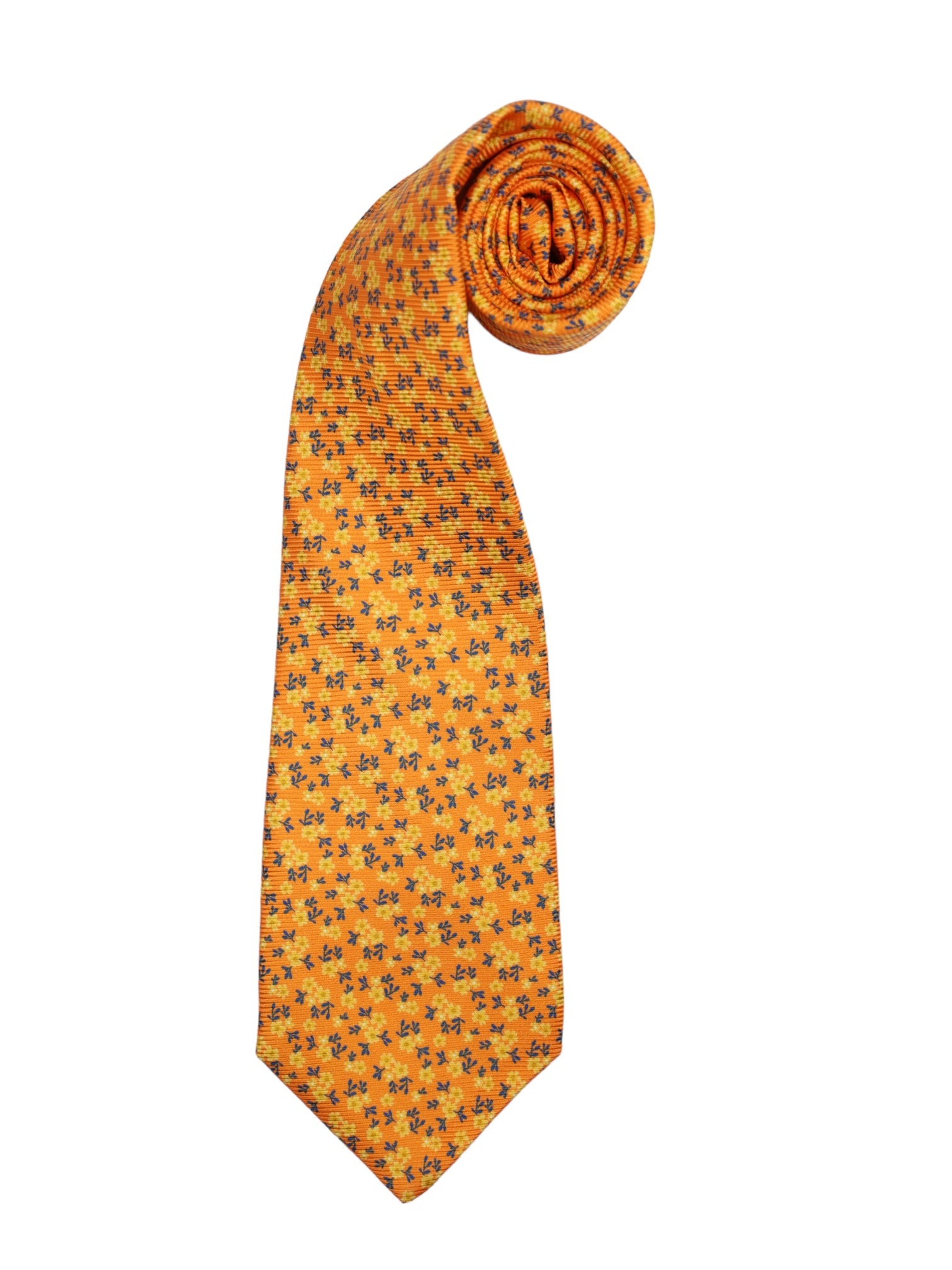 Kiton 7-Fold Orange Floral Silk Tie