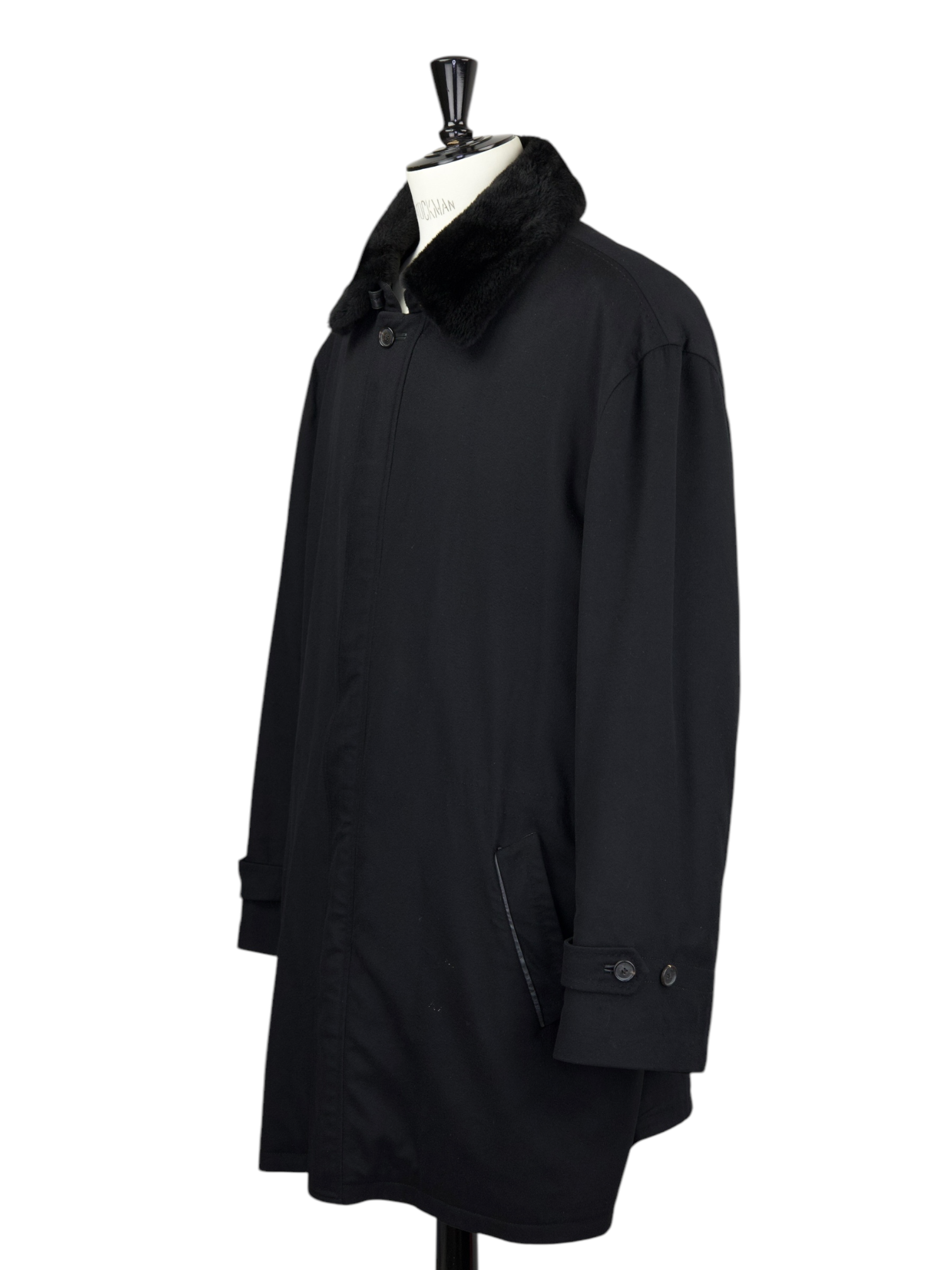 Brioni Black Cashmere Mink-Fur Collar Overcoat