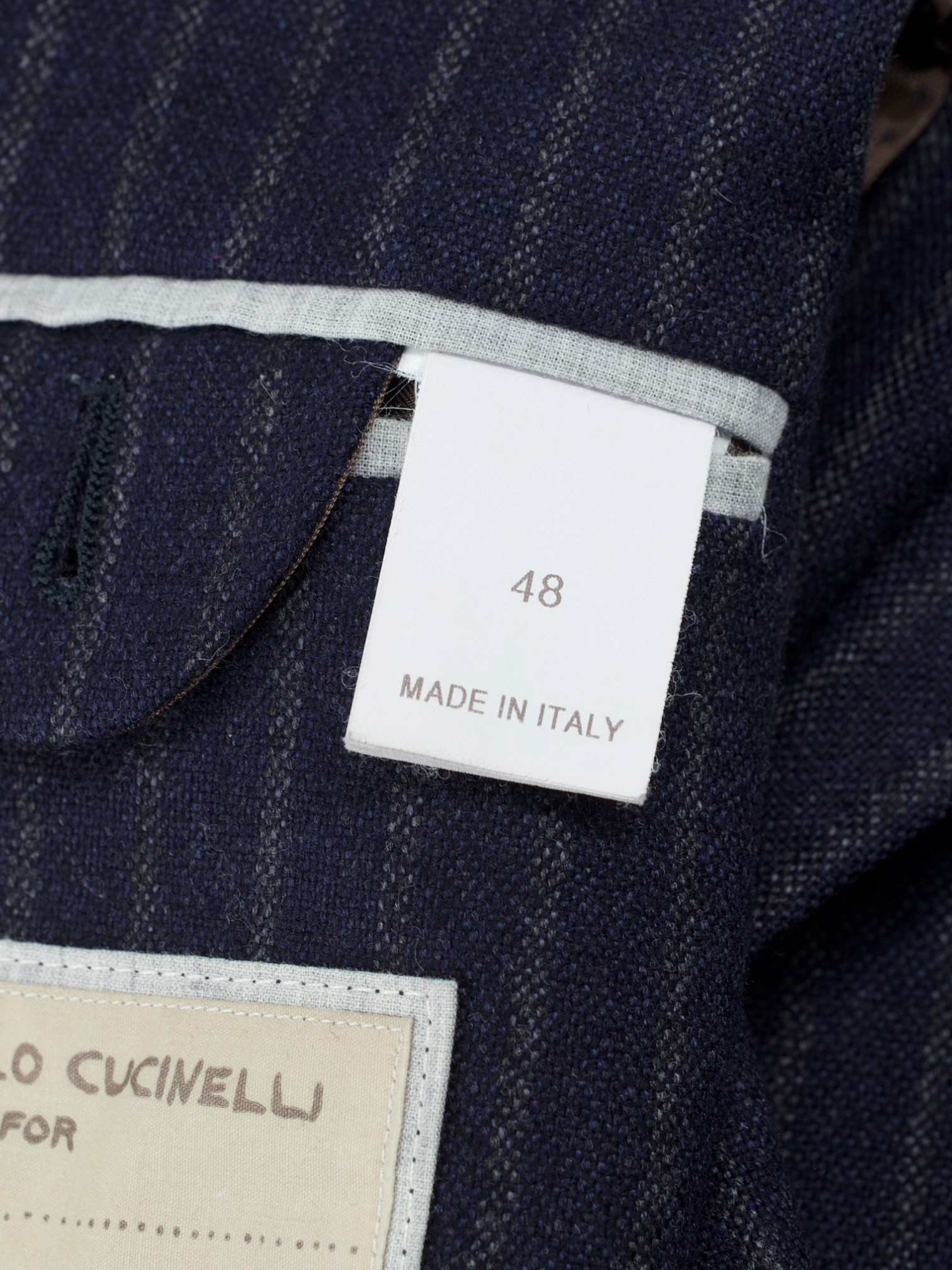 Brunello Cucinelli Navy & Light Brown Wool, Mohair & Cashmere Pinstripe Jacket
