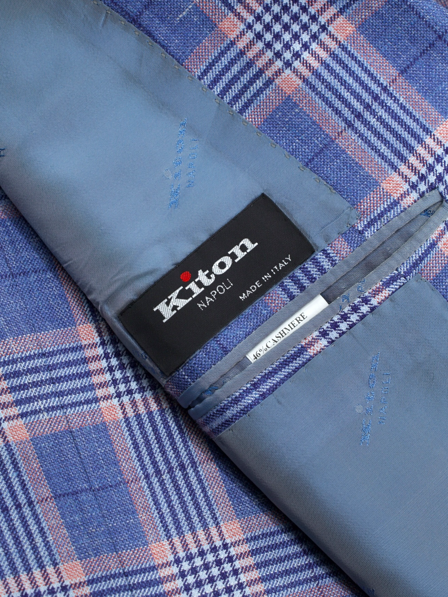 Kiton Light Blue & Pink Cashmere, Linen & Silk Tartan Jacket