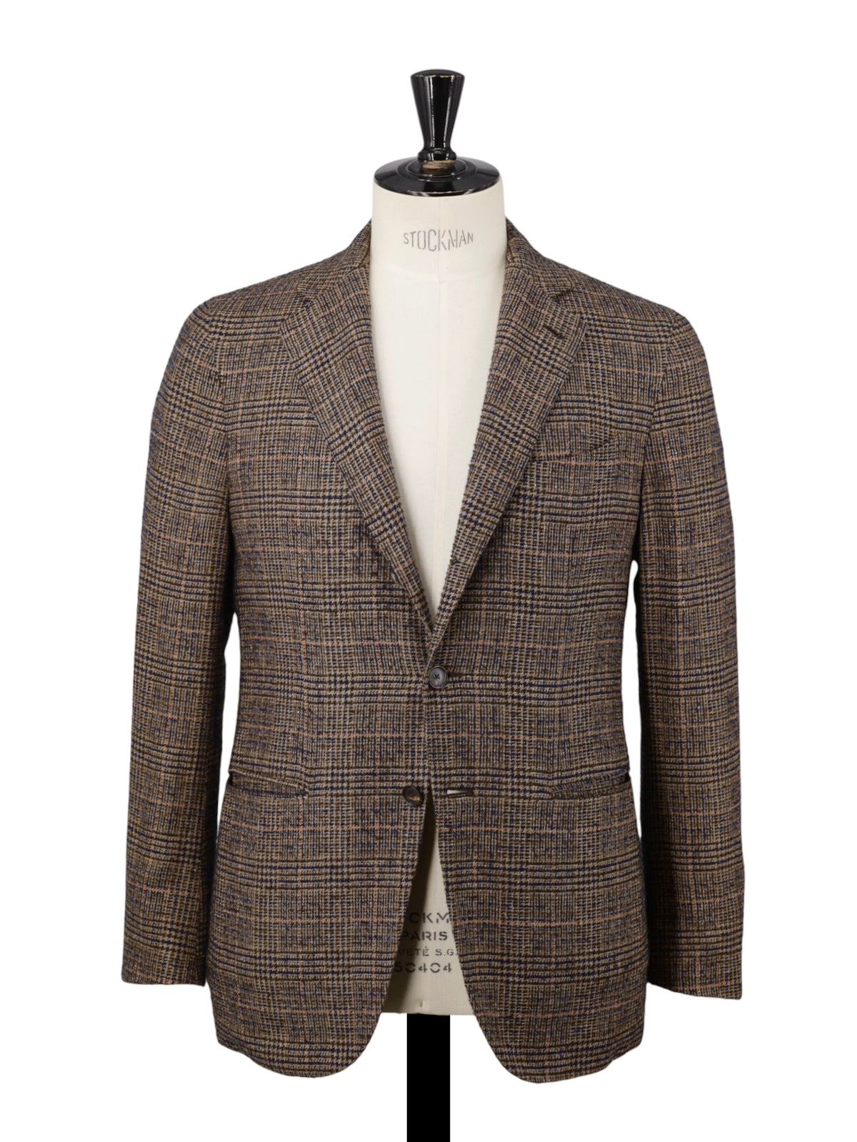 Caruso Light Brown & Orange Wool, Silk, Stretch & Cashmere Glencheck Jacket