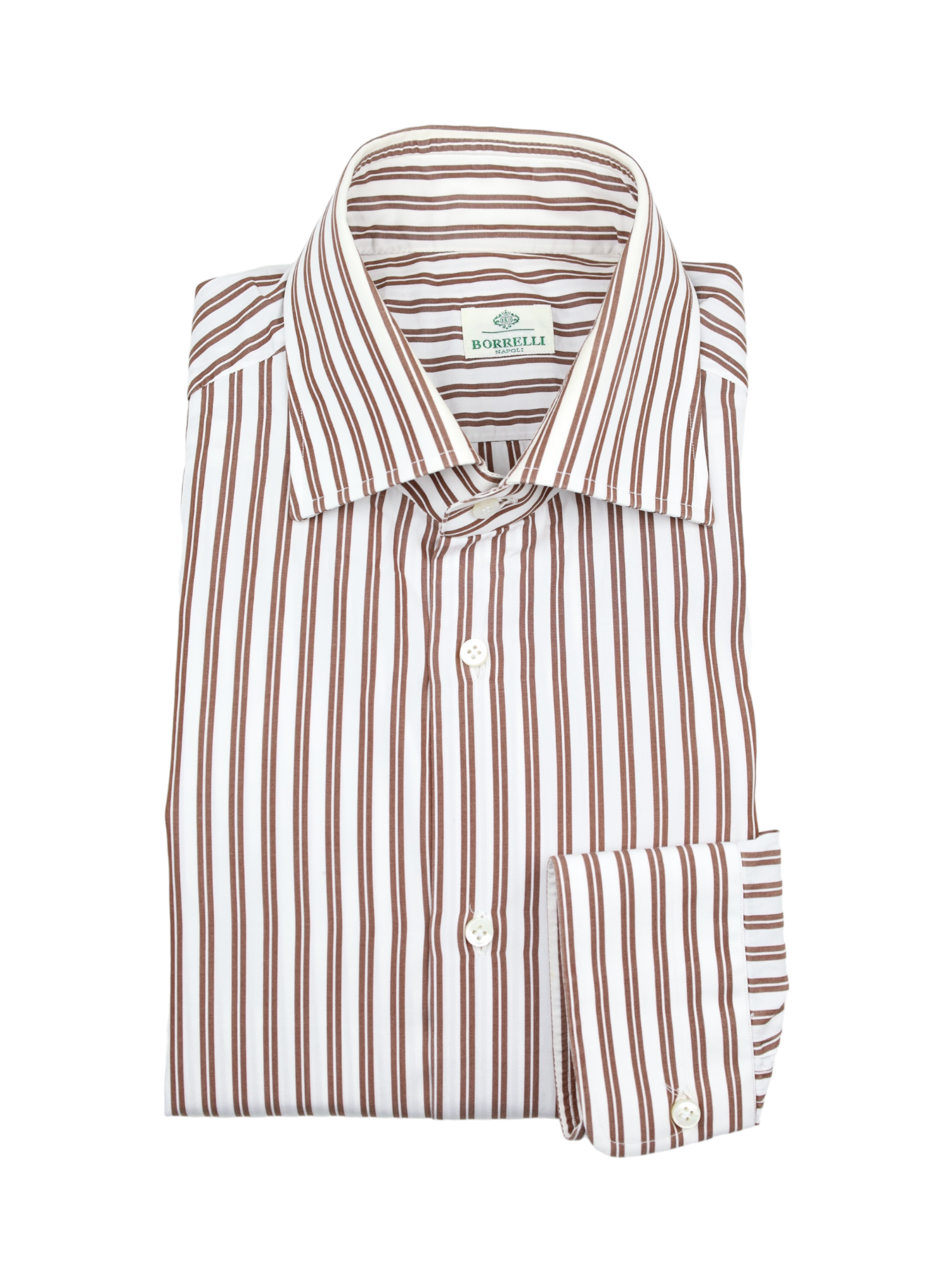 Luigi Borrelli White & Brown Cotton Stripe Shirt