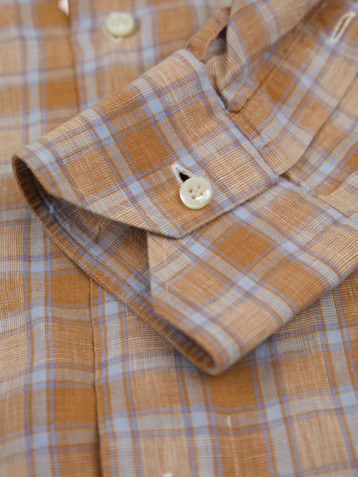 Fray Orange & Ice-Blue Linen Windowpane Shirt