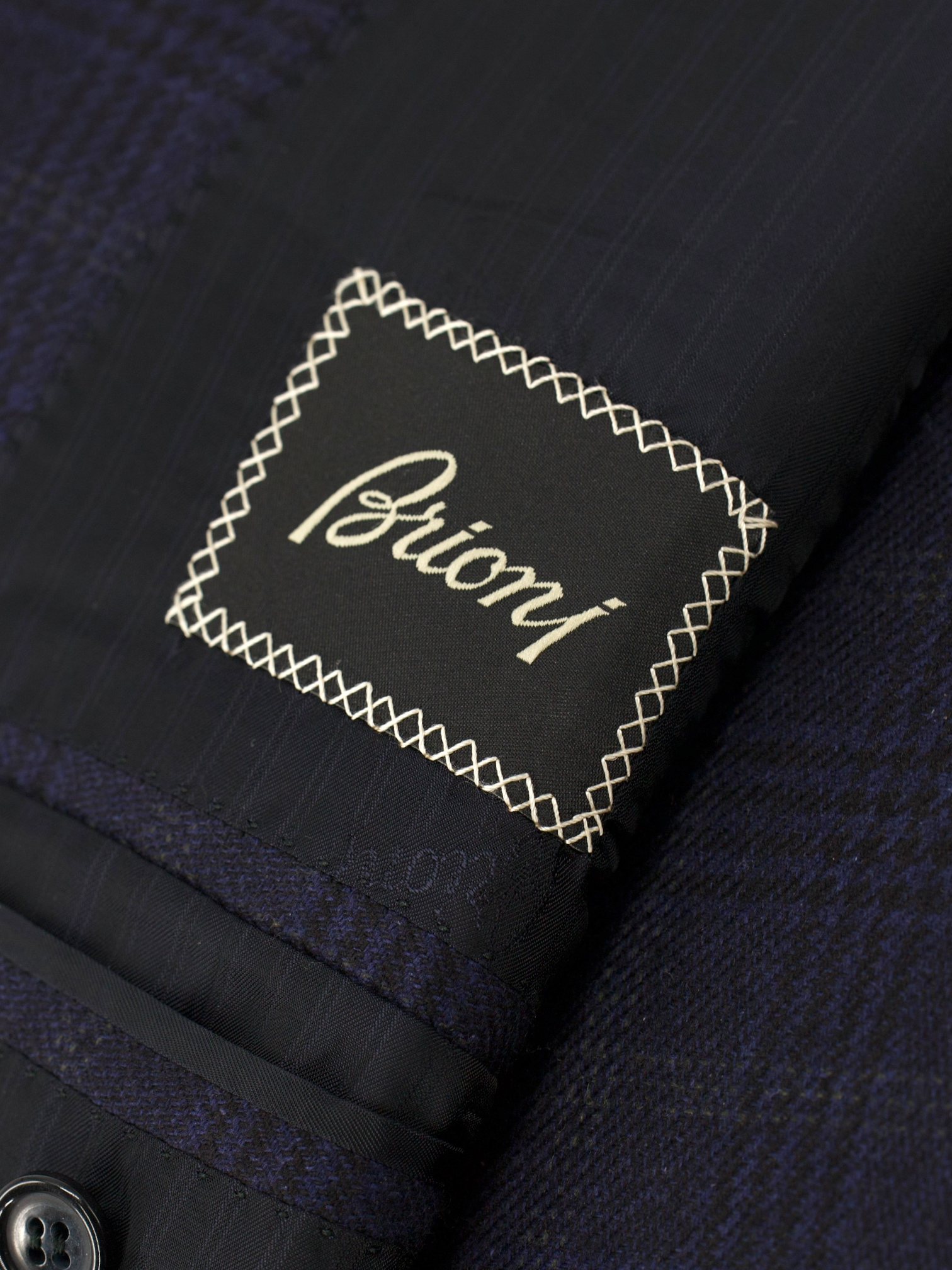 Brioni Dark Blue Silk & Cashmere Overcheck Palatino Jacket