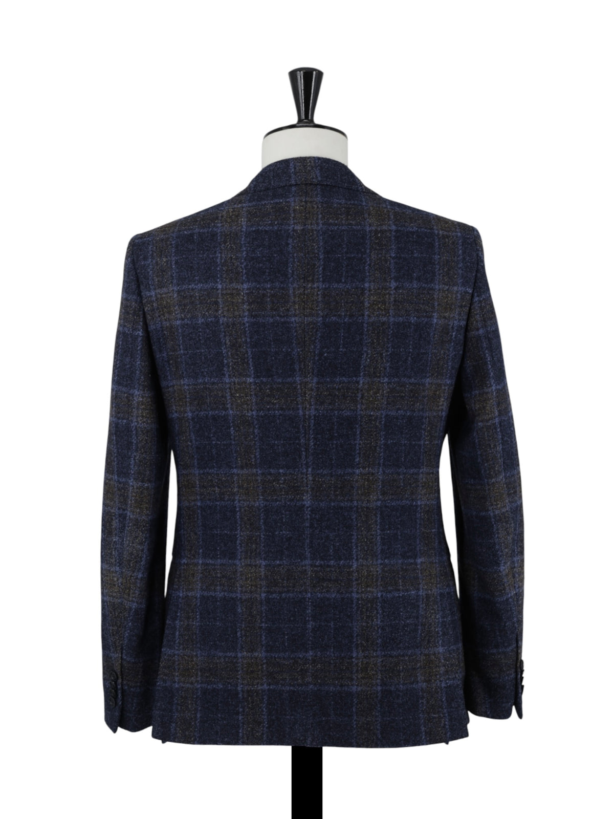 Caruso Blue & Brown Wool, Stretch, Silk & Linnen Boucle Checkered Jacket