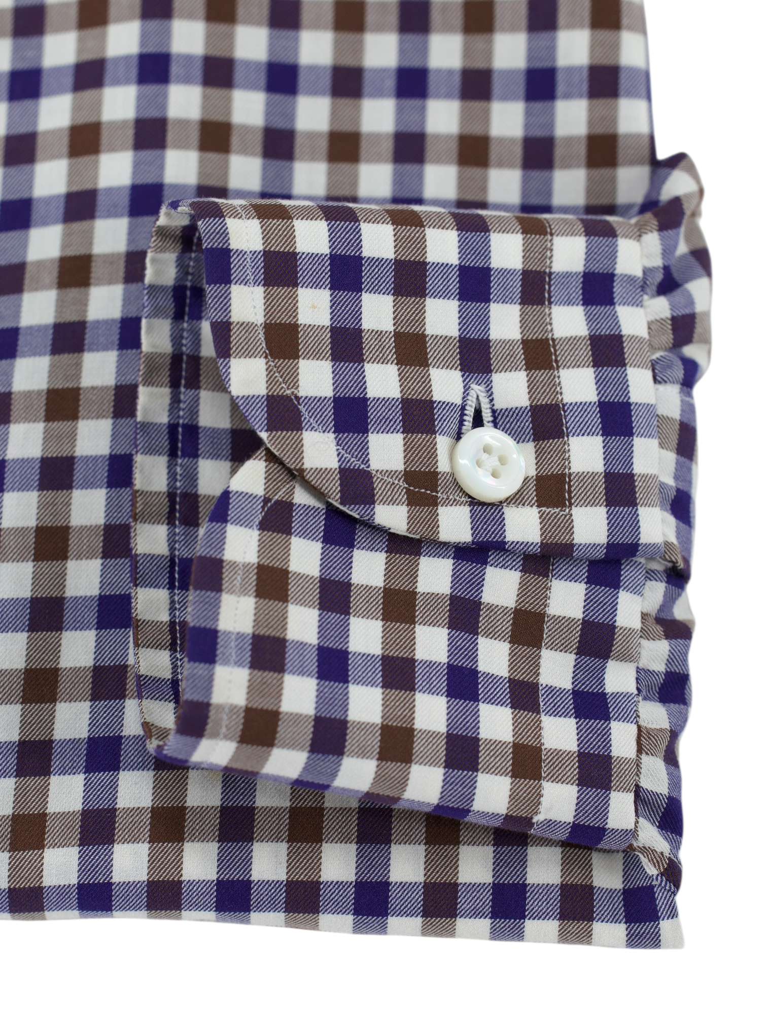 Cesare Attolini Brown & Navy Cotton Gingham-Check Button Down Shirt