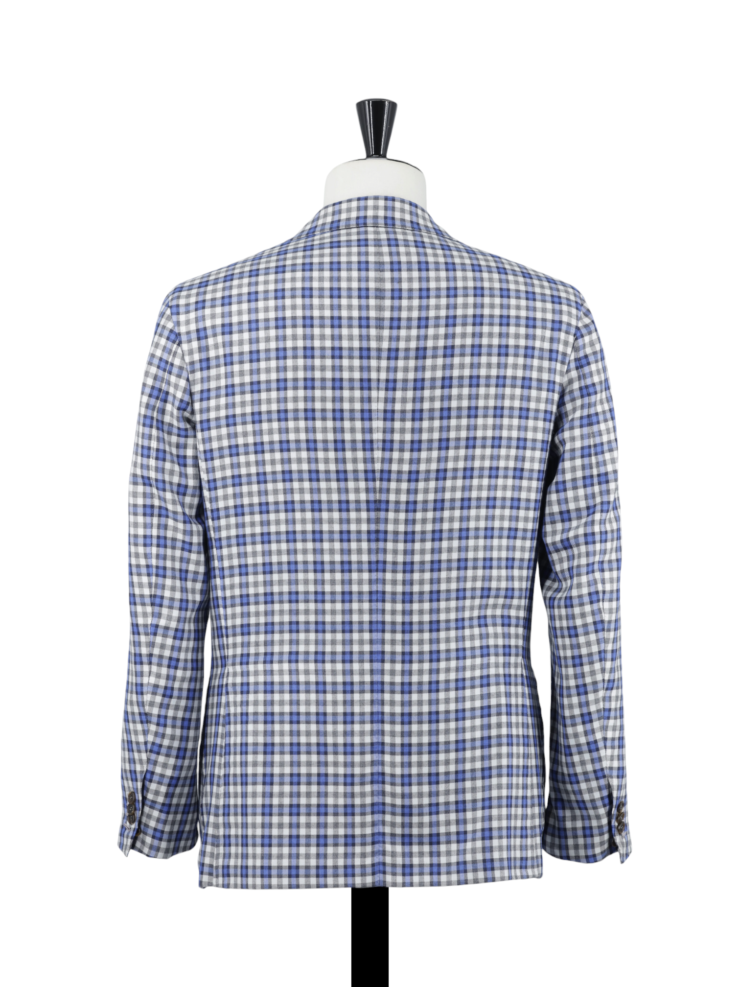 Orazio Luciano Light Grey & Blue Wool & Silk Checkered Jacket