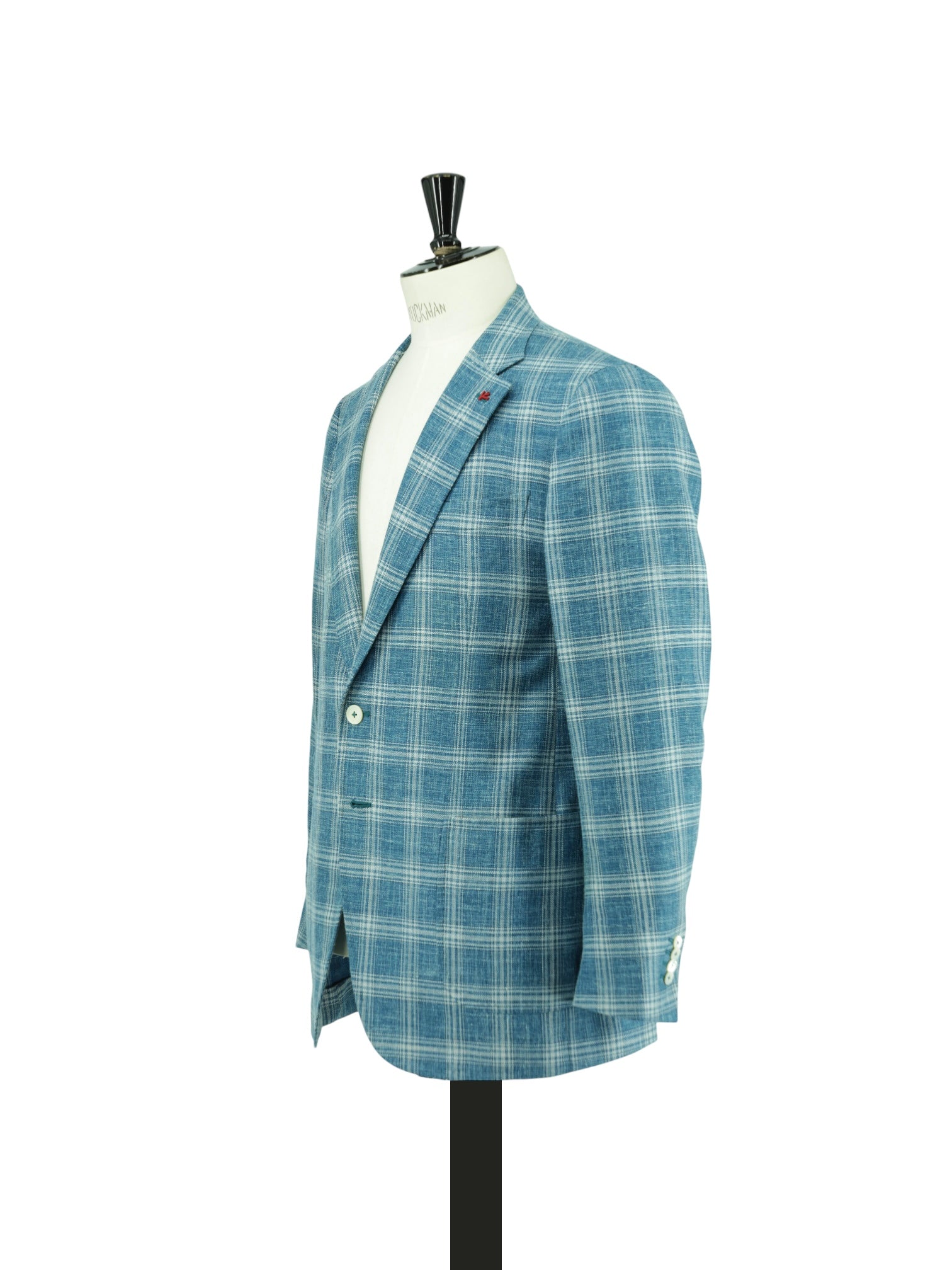 Isaia Turquoise Wool, Silk & Linen "Summer Hopsack" Windowpane Jacket