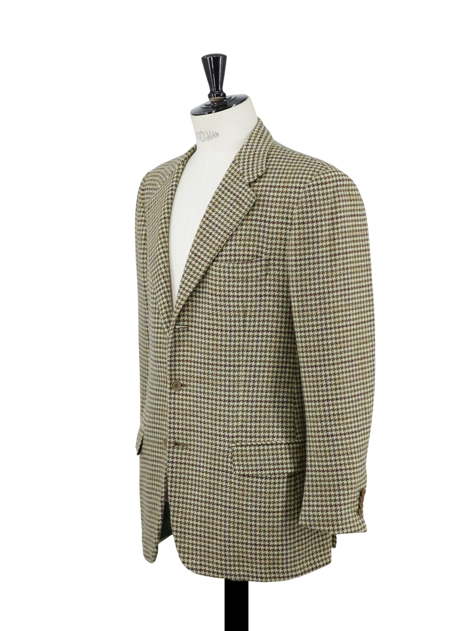 Kiton Light Brown & Green Vintage Pure-Cashmere Houndstooth Jacket