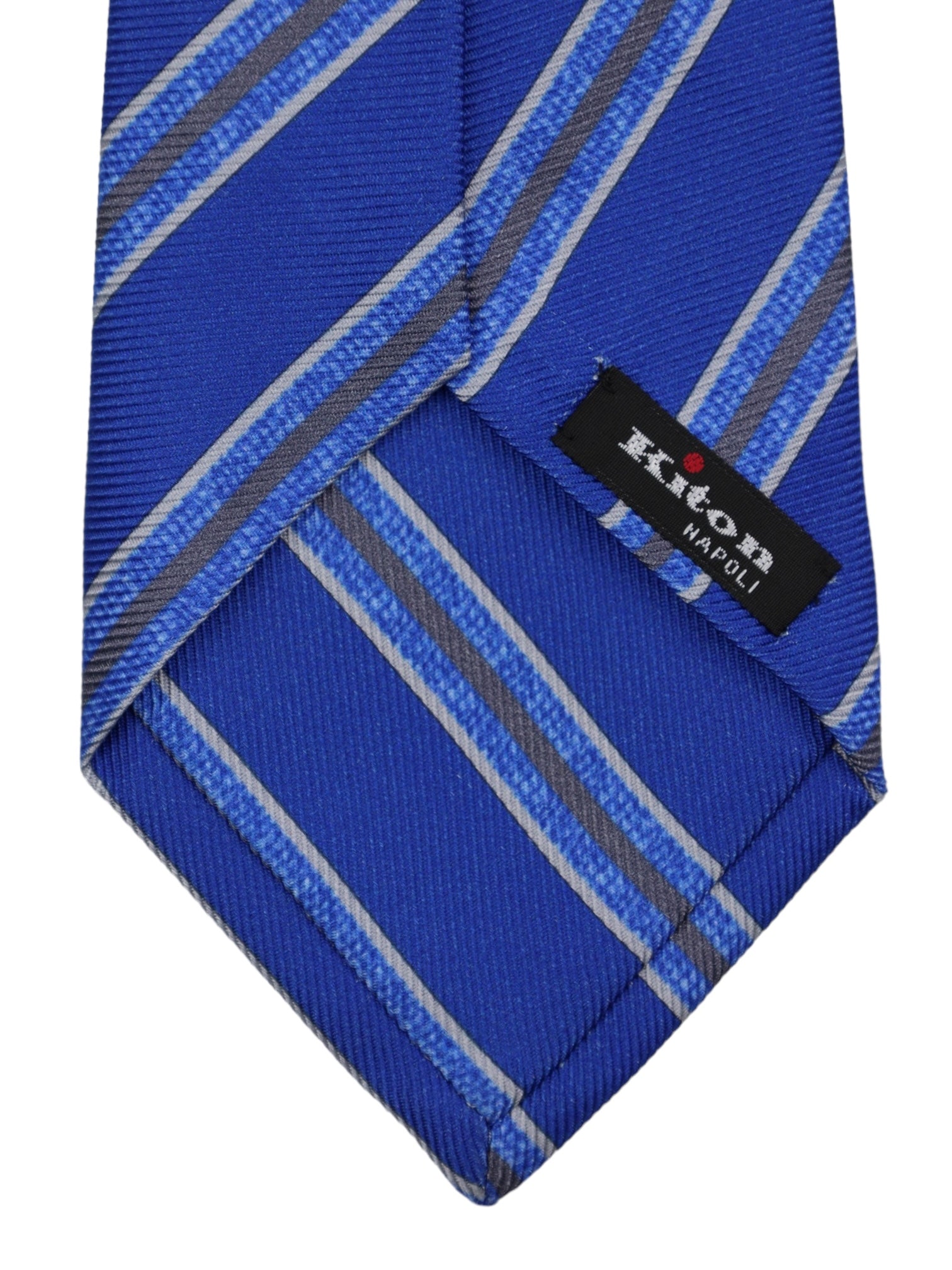 Kiton 7-Fold Neapolitan Blue Club Stripe Tie