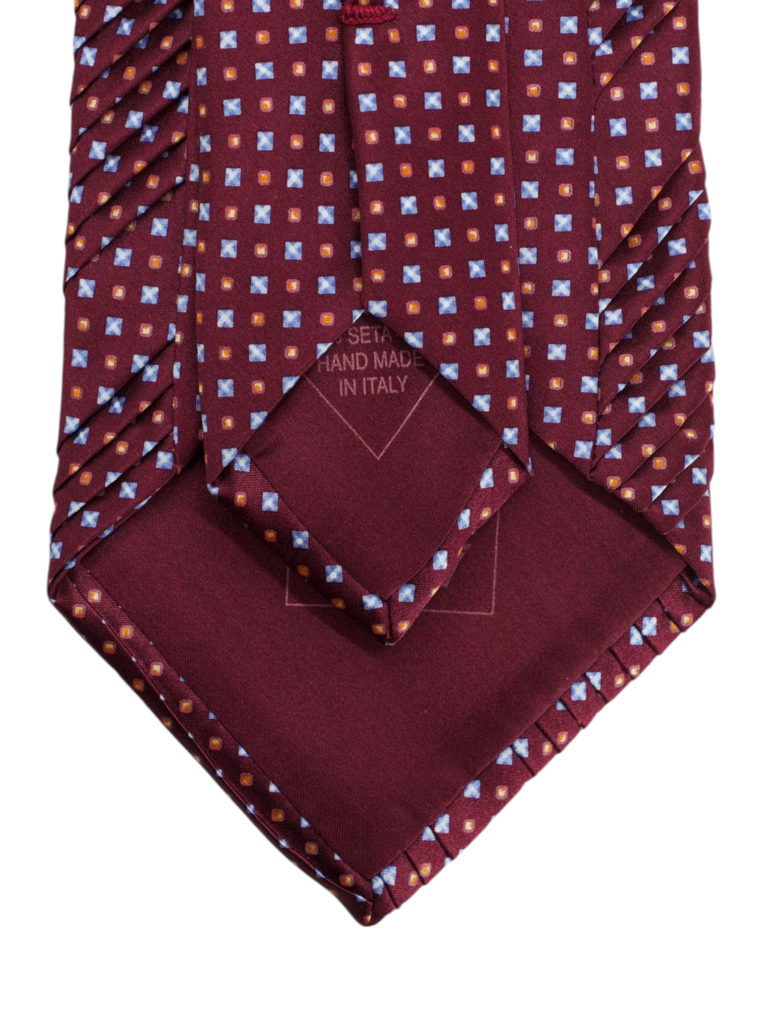 Brioni Wine Red Silk Plissé Geometric Pattern Tie