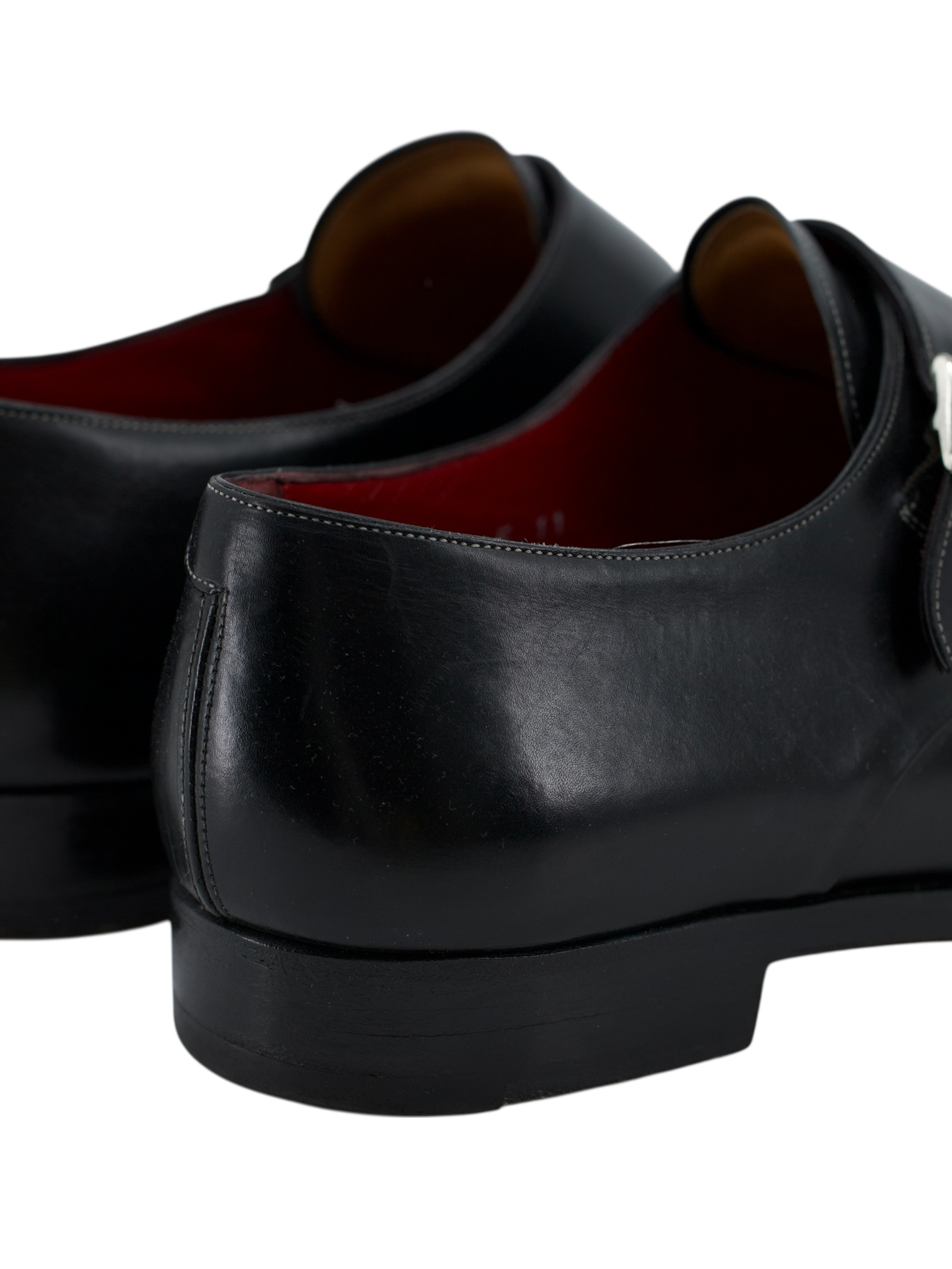 Santoni Black Calfleather Goodyear Welted Double Monk-Straps
