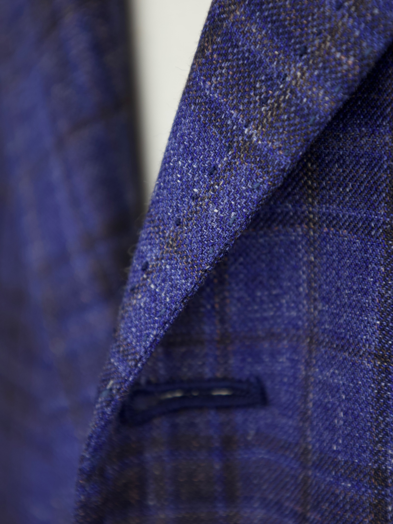 Kiton Denim Blue & Dark Brown Cashmere, Silk & Linen Glenplaid "Lasa" Jacket