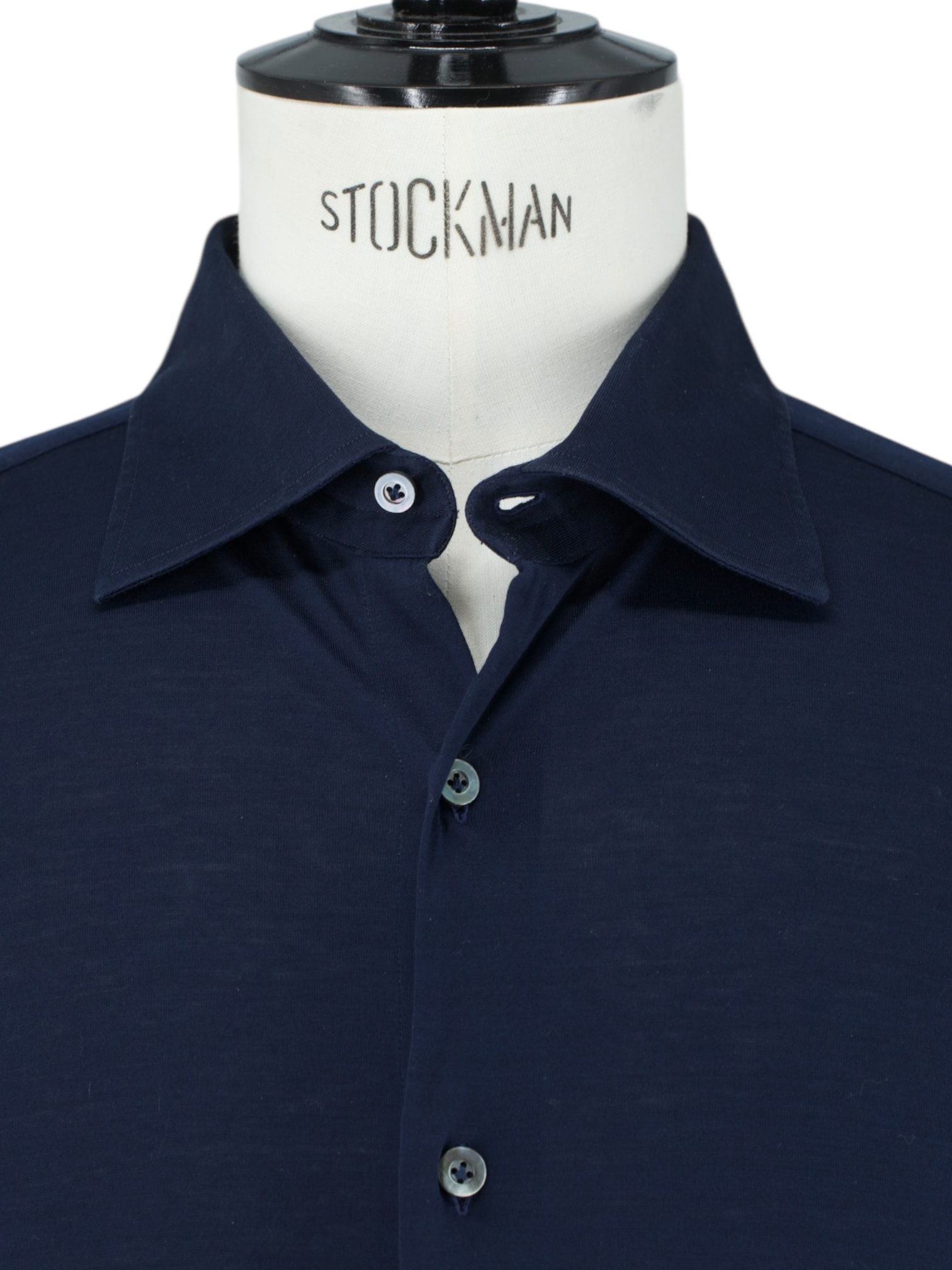 Fray Navy Jersey-Knitted Cotton Gabriel-Collar Shirt