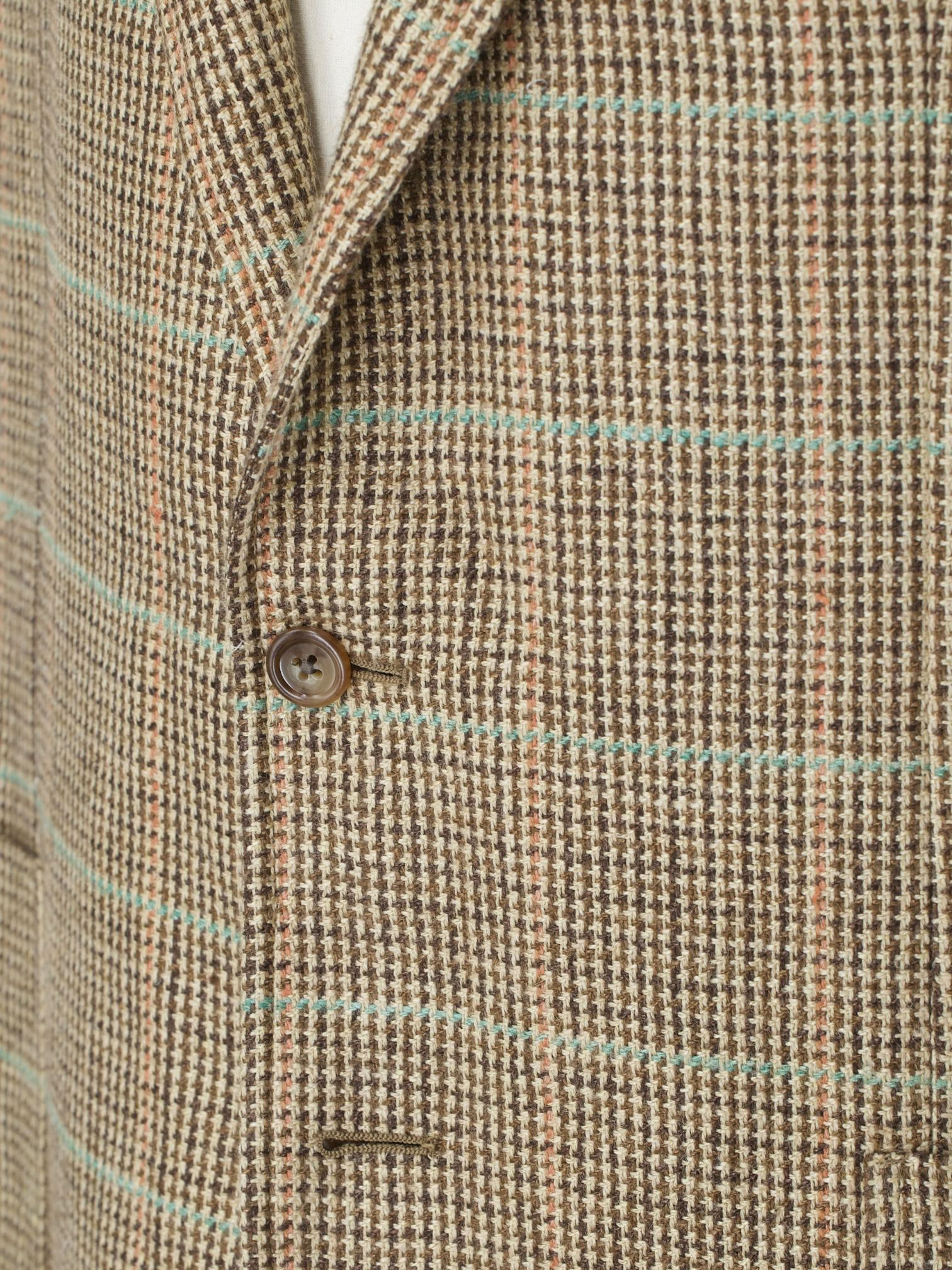 Ralph Lauren Light Brown Linen & Silk Blend Summer-Tweed Check Jacket