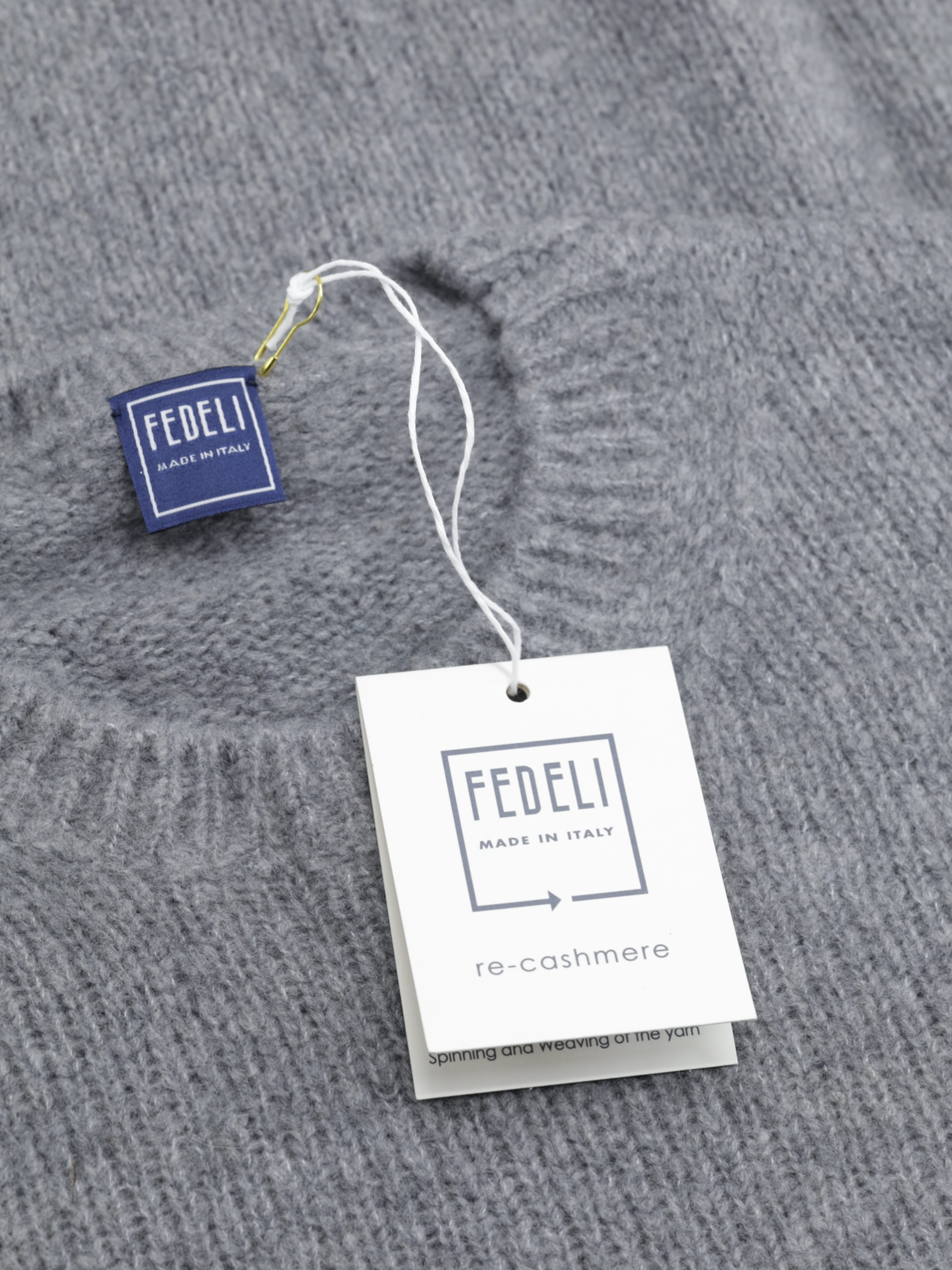 Fedeli Grey Cashmere, Wool & Stretch "Re-Cashmere" Rib-Knitted Roundneck