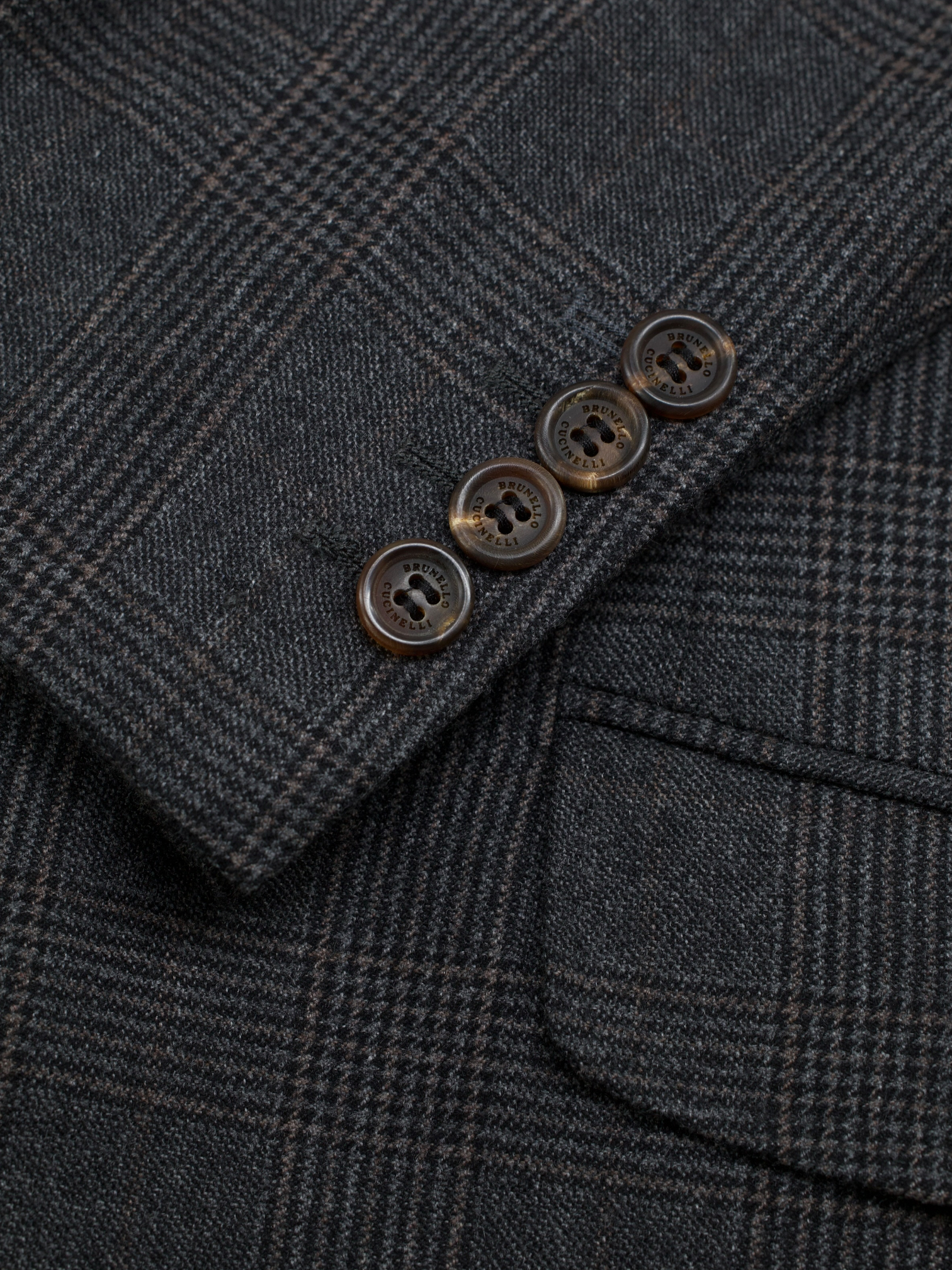 Brunello Cucinelli Grey & Brown Cashmere & Silk Checkered Jacket
