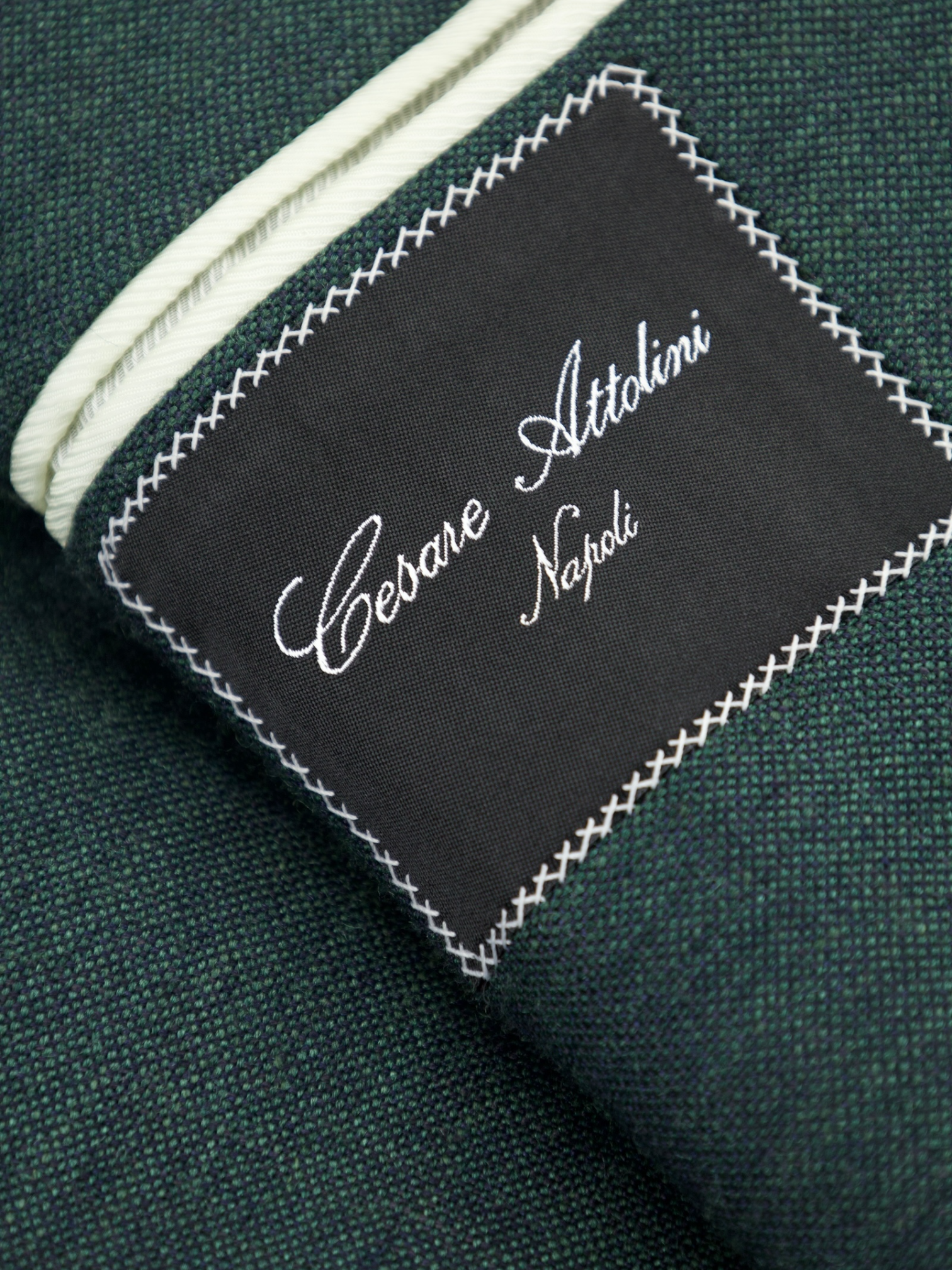 Cesare Attolini Bottle Green Wool, Silk & Linen Hopsack Jacket