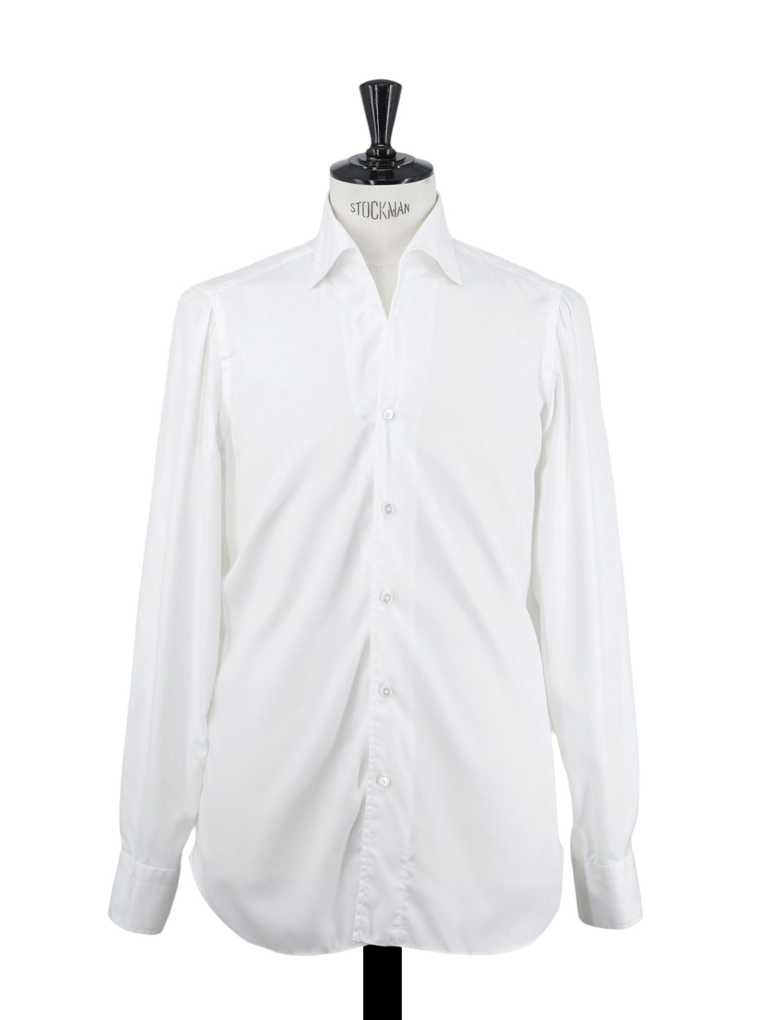 Finamore Esclusiva White One-Piece Collar Cotton Twill Shirt