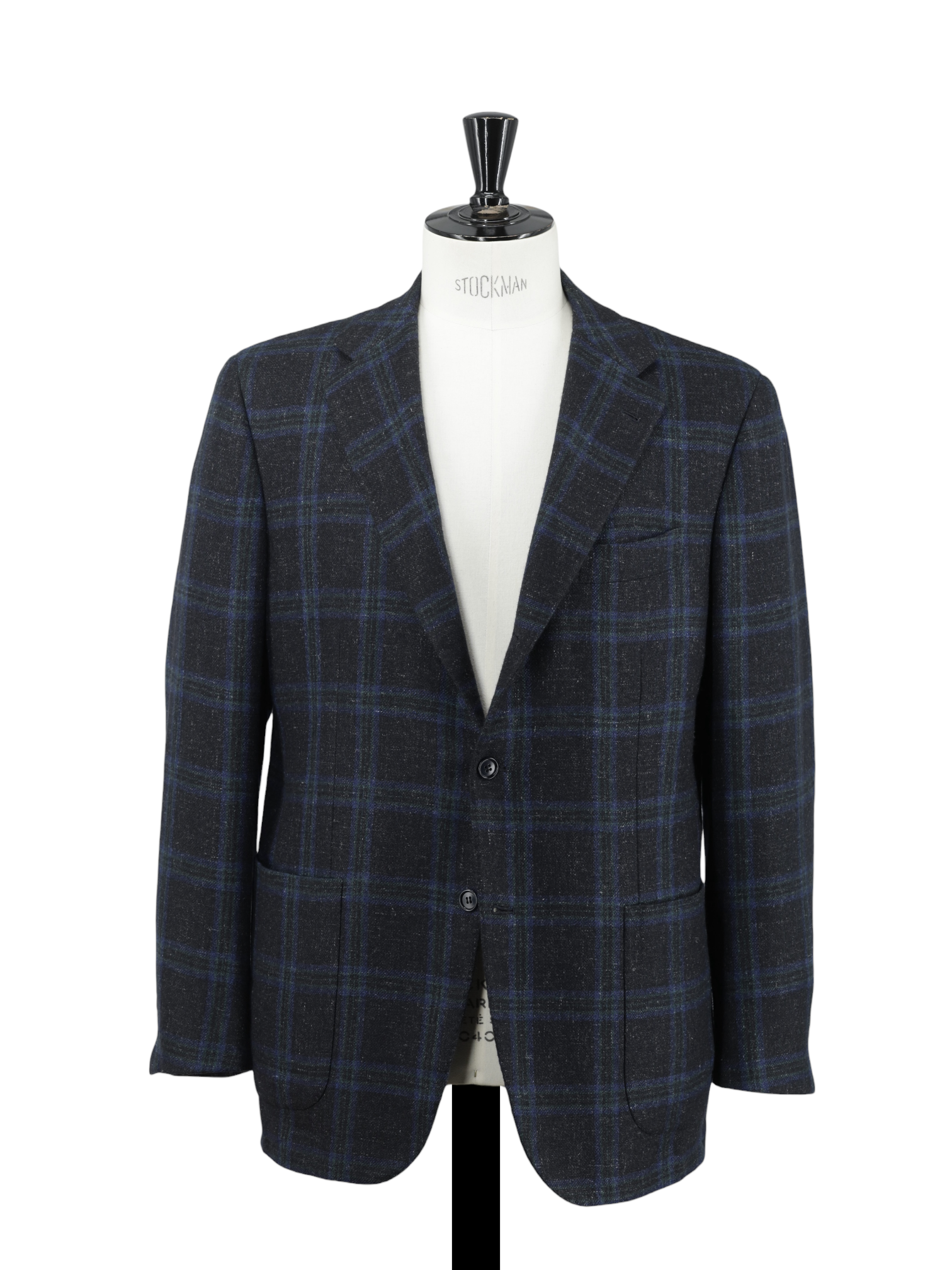 Kiton Navy & Green Cashmere, Silk Cotton & Vicuña Bolivia Windowpane Jacket