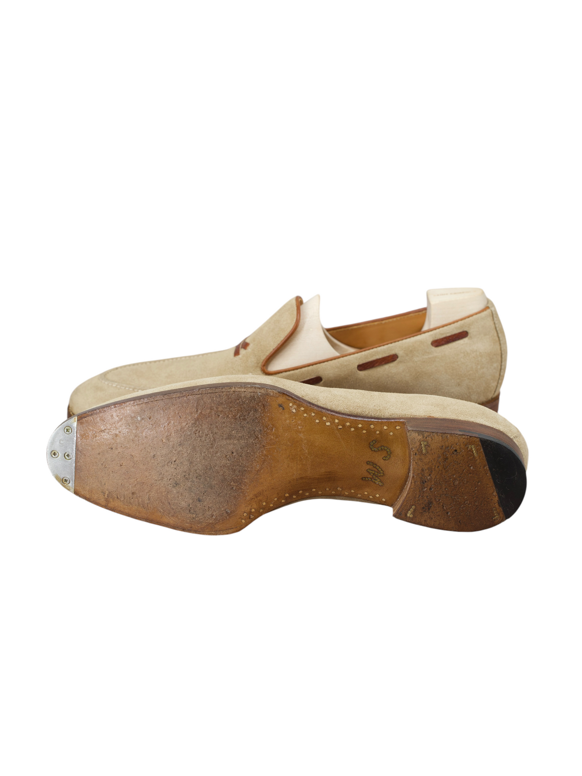 Saint Crispin's Beige Suede Norwegian X-Stitch Loafer