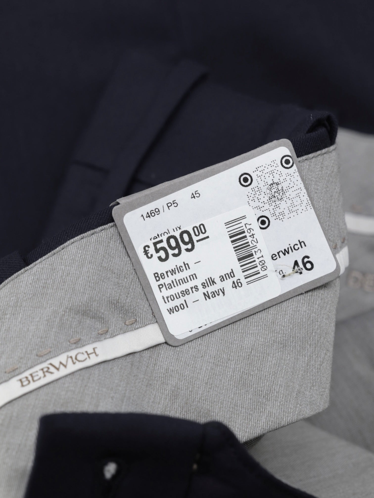 Berwich Navy Wool & Silk Side-Adjuster "Platinum" Trousers
