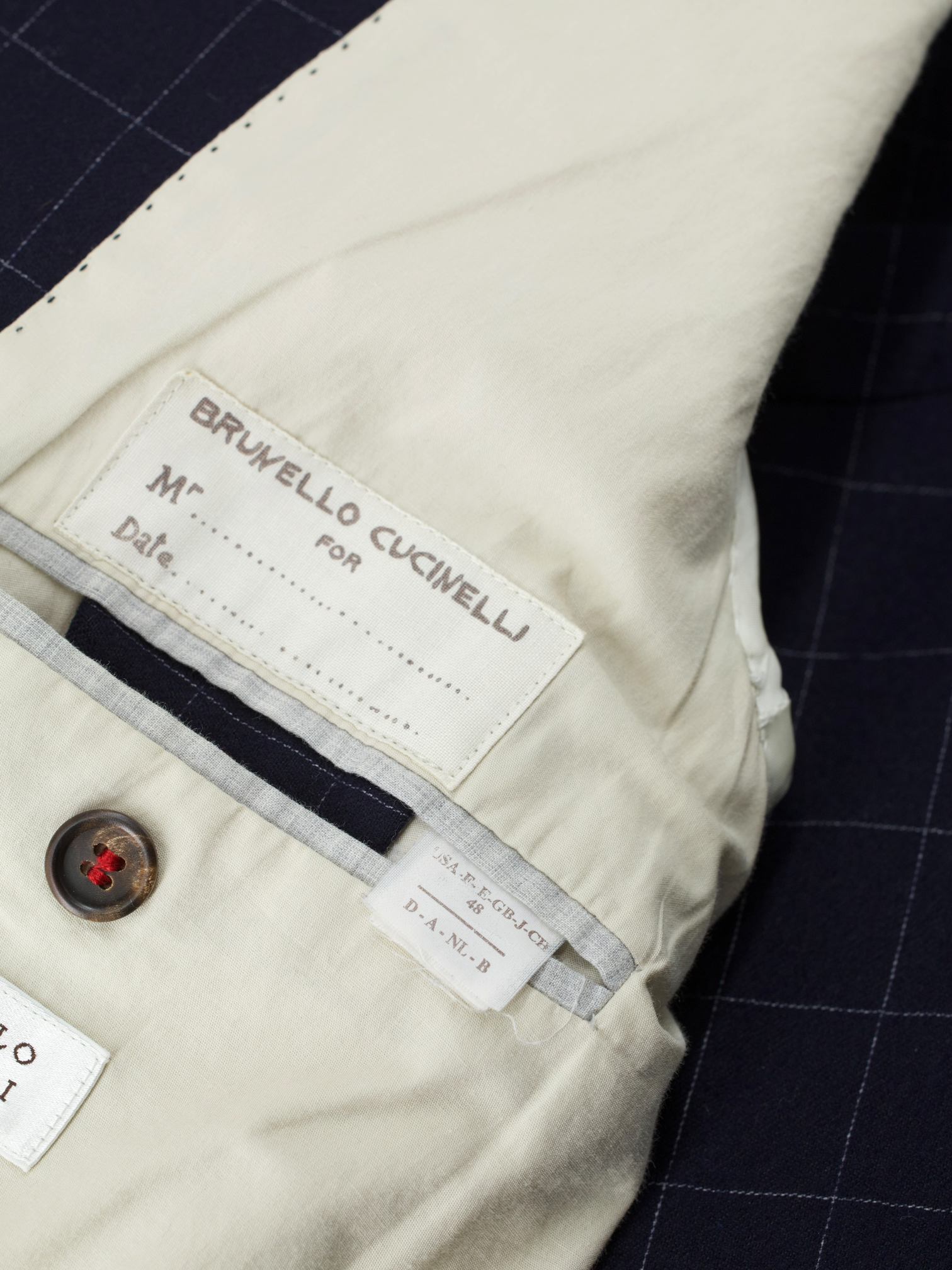Brunello Cucinelli Navy Vintage Wool & Cashmere Windowpane Jacket