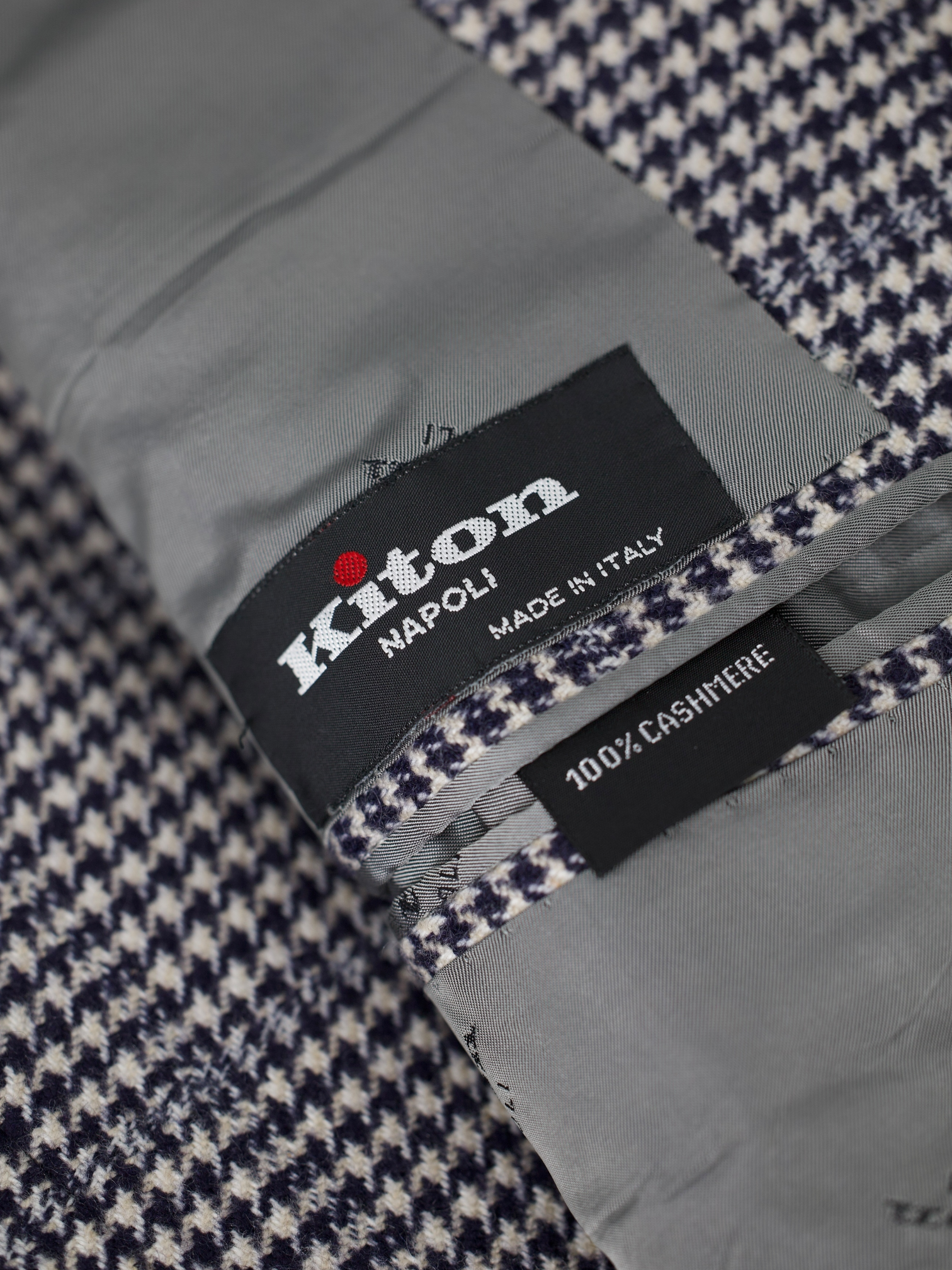 Kiton Navy & Light Blue Pure-Cashmere Pied de Poule Jacket