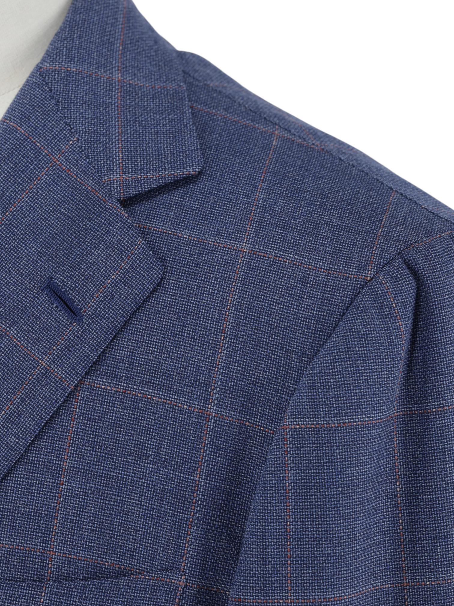 Ring Jacket Blue & Red Wool Basket-Weave "Meister" Windowpane Jacket